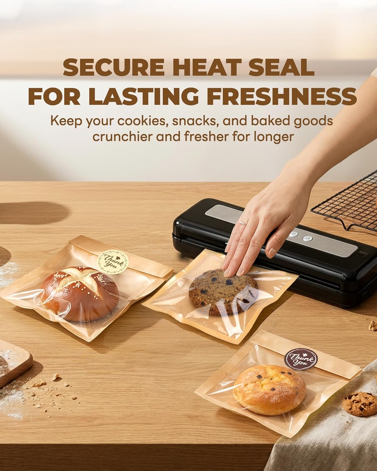 Großhandel 100 Stück Cookie-Tüten mit Fenster, 5,7x6,5 Zoll individuelle Verpackung für Geschenke, OEM hitzeversiegelbar und fettbeständig, Bäckereiverpackung