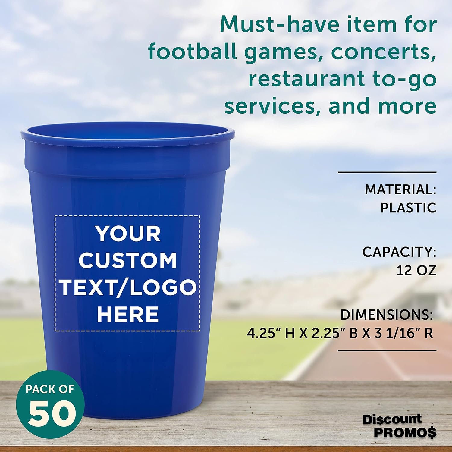 Großhandel Individuelles Logo - Set aus 50 biologisch abbaubaren 12 oz Kunststoffbechern - Perfekt für Sommer, Sportveranstaltungen, Geburtstagsfeiern, Hochzeiten, Picknicks, Strand und Partys - Hersteller Bulk Pack