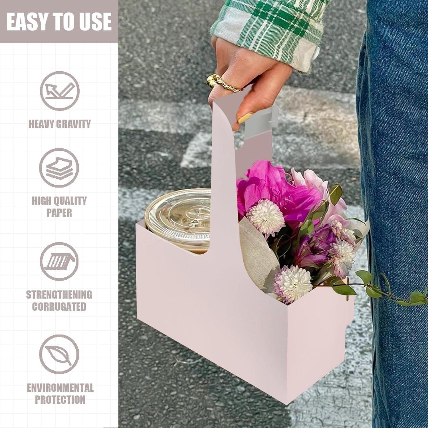 Großhandel 2 Cup Disposable Drink Carrier mit Griff 15 Stück, Papierbecherträger in Pink, Hersteller von praktikablen Cup-Carriern für heiße oder kalte Getränke, OEM für Food Delivery und Take Out Cup Carriers.