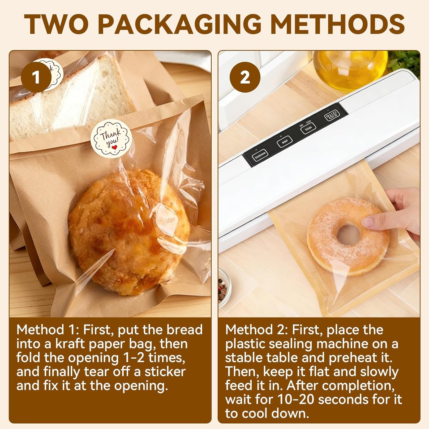 Großhandel 120 Stück Cookie-Tüten mit Fenster, 5,7x6,5 Zoll kleine Papier-Bäckereitüten, individuelles Logo und 140 Dankeschön-Aufkleber, hitzefest und fettdicht für Donuts, Leckereien, Scones und Brownies, Hersteller für hochwertige Verpackung in Großmenge.