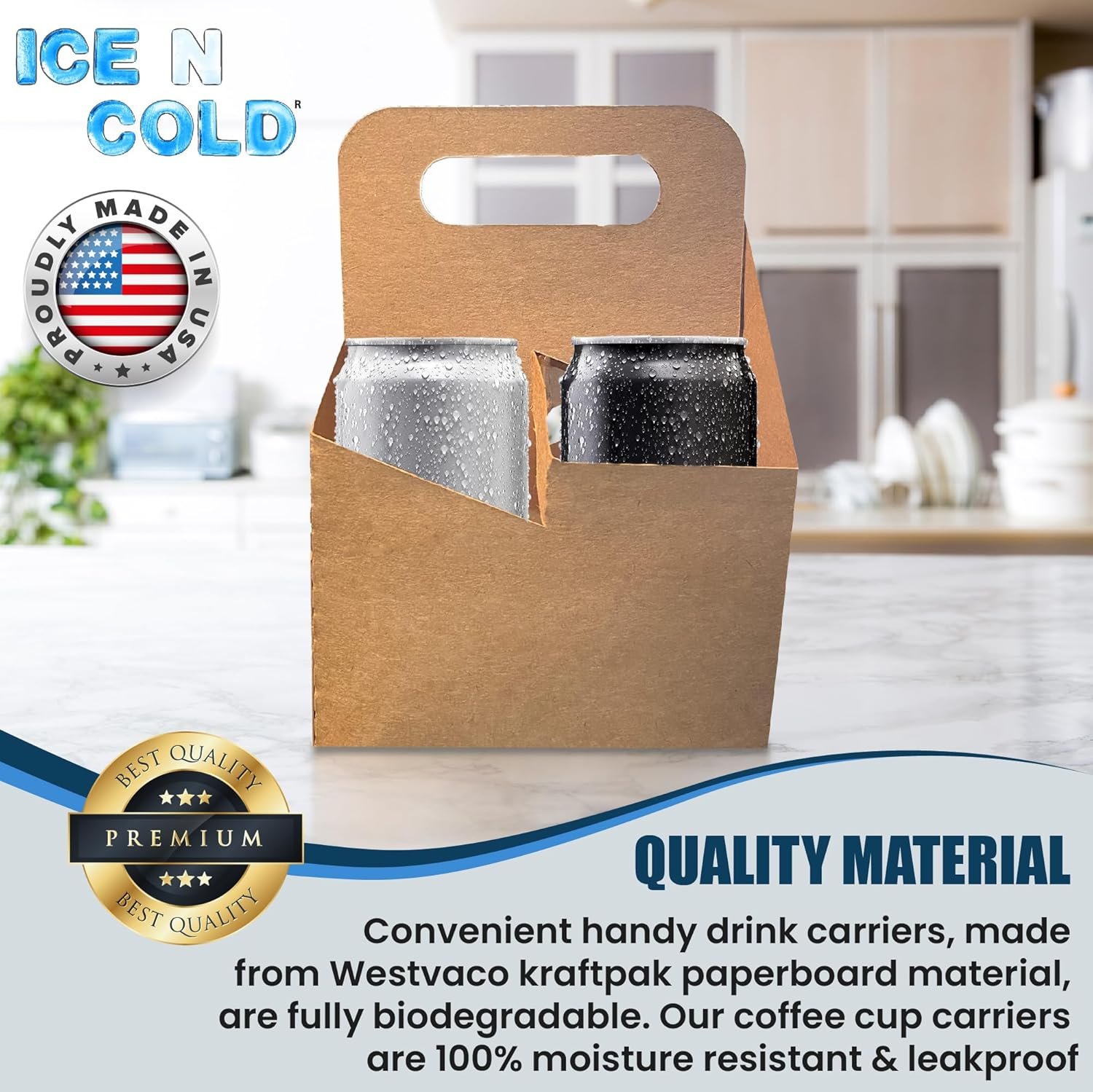 Großhandel 4er-Trinkträger mit Griff | Kraftpapier-Becherhalter für heiße und kalte Getränke | OEM Becherträger für Lieferdienste, wie Uber Eats und Door Dash (50 Stück)