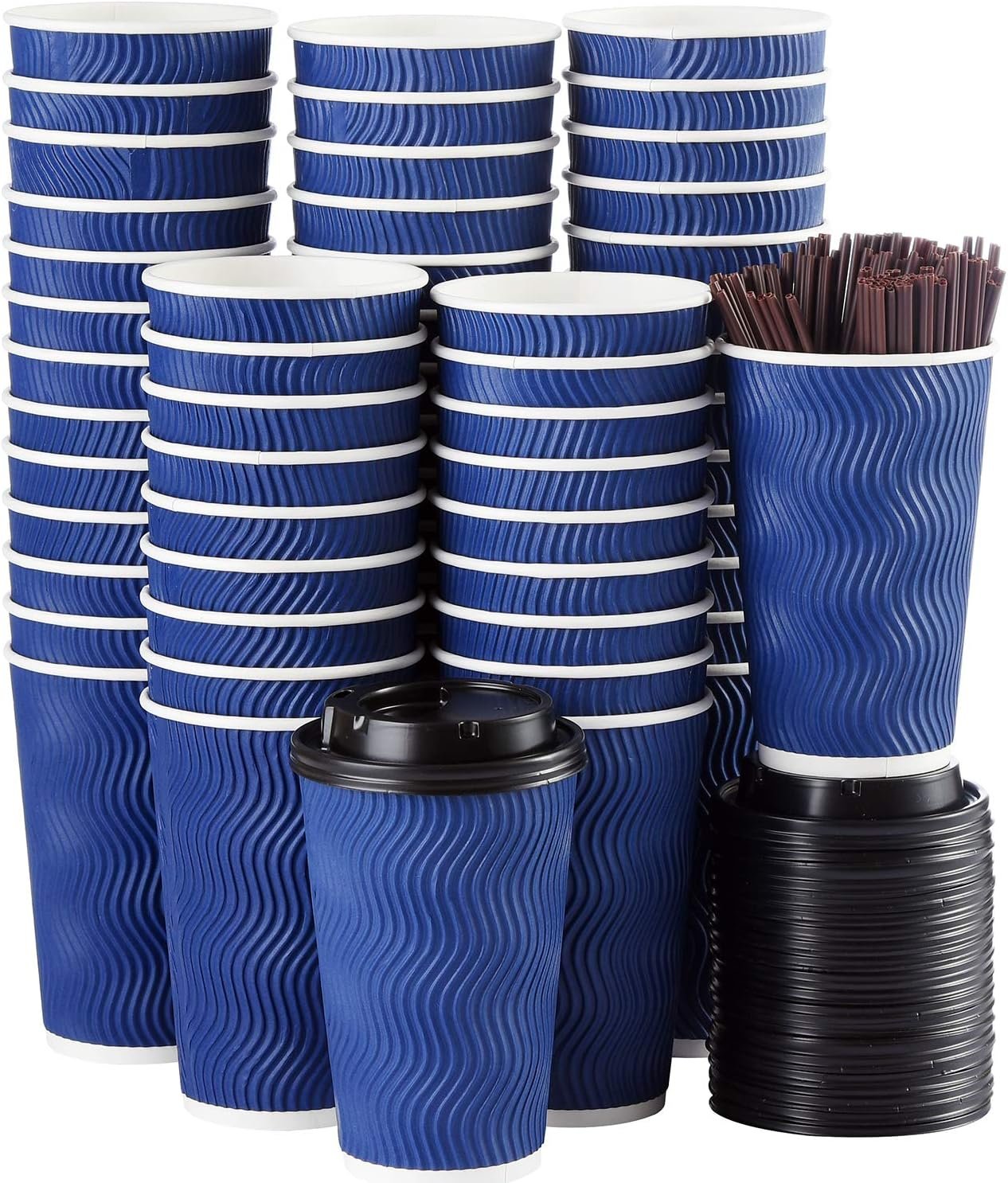Großhandel Einweg-Kaffeebecher mit Deckel und Strohhalm - 16 oz (90 Set) für heiße/kalte Getränke, individuell angeboten von einem Hersteller, inklusive isolierter Ripple Cups zum Schutz der Finger! OEM-Optionen verfügbar.