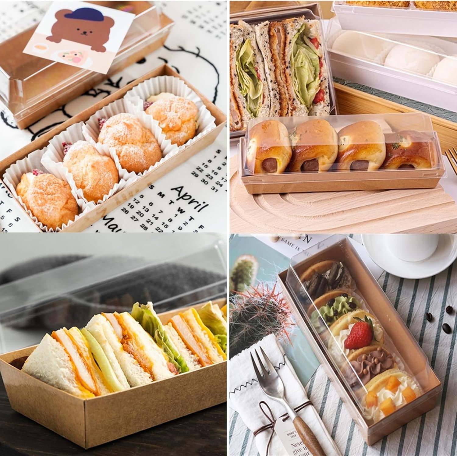 Großhandel 100er Pack Einweg-Sandwichboxen, Papier-Charcuterie-Boxen mit klaren Lids, für Sushi, Muffins, Waffeln, Cookies, und Dessert-Containern, Hersteller für individuelle Logos und OEM.