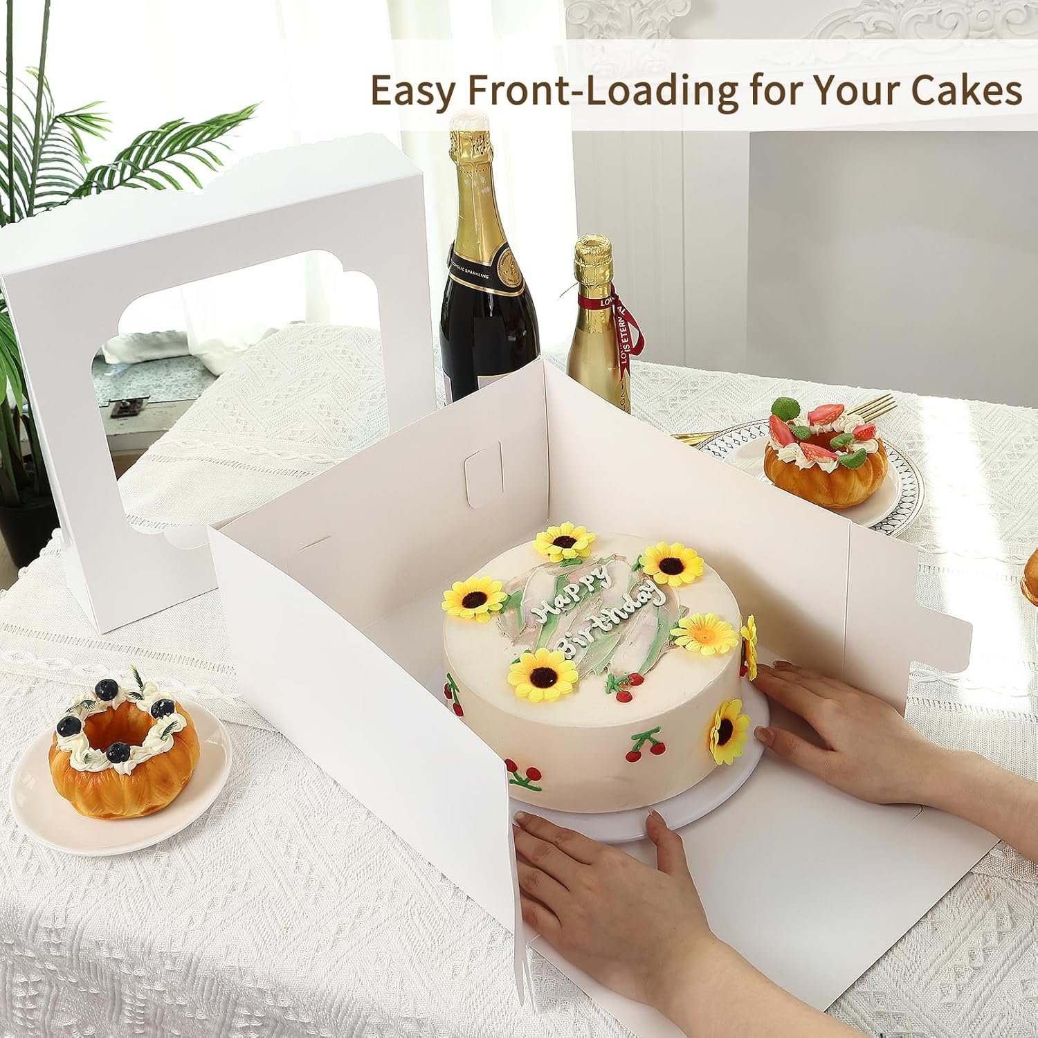 Großhandel 24 Stück Kuchenboxen 12x12x6 Zoll quadratische Bäckereiboxen mit Fenster, ideal für individuelle Logos, Pastries, Schokolade, Kekse, Torten, Geburtstagsfeiern, Hochzeiten und Muttertag. Hersteller für Bulk-Bestellungen.
