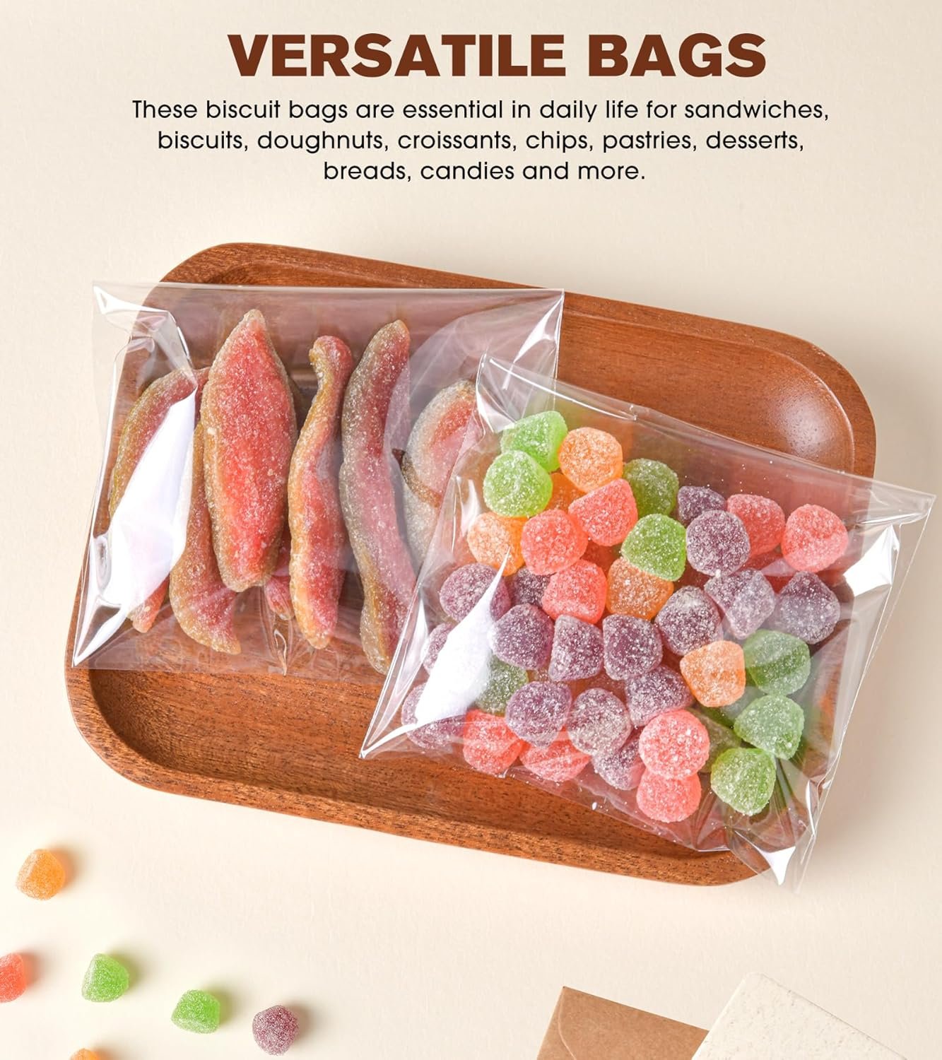 Großhandel 300 Pcs Klarsicht Cookie Bags 4x6 Zoll mit Siegel, Resealbare Cellophanbeutel für individuelle Verpackungen, Hersteller von Selbstklebenden Tüten für Cookies, Süßigkeiten, Geschenke. OEM 3 Mils Einzeln verpackte Tüten.