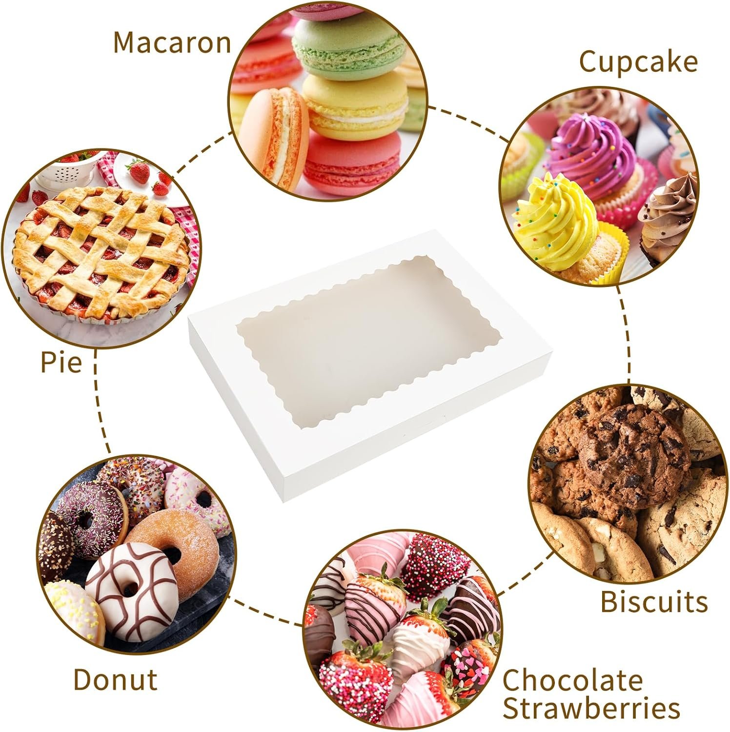 Großhandel 40 Stück große Bäckerei-Boxen 16x11x2,5 Zoll Auto-Popup-Cookie-Boxen mit Fenster für Donuts, Süßigkeiten, Gebäck, Torten, Muffins, mit individuellem Logo erhältlich bei unserem Hersteller.