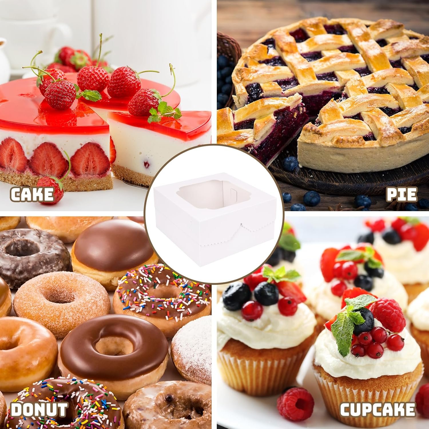 Großhandel 24 Stück Kuchenboxen 12x12x6 Zoll quadratische Bäckereiboxen mit Fenster, ideal für individuelle Logos, Pastries, Schokolade, Kekse, Torten, Geburtstagsfeiern, Hochzeiten und Muttertag. Hersteller für Bulk-Bestellungen.