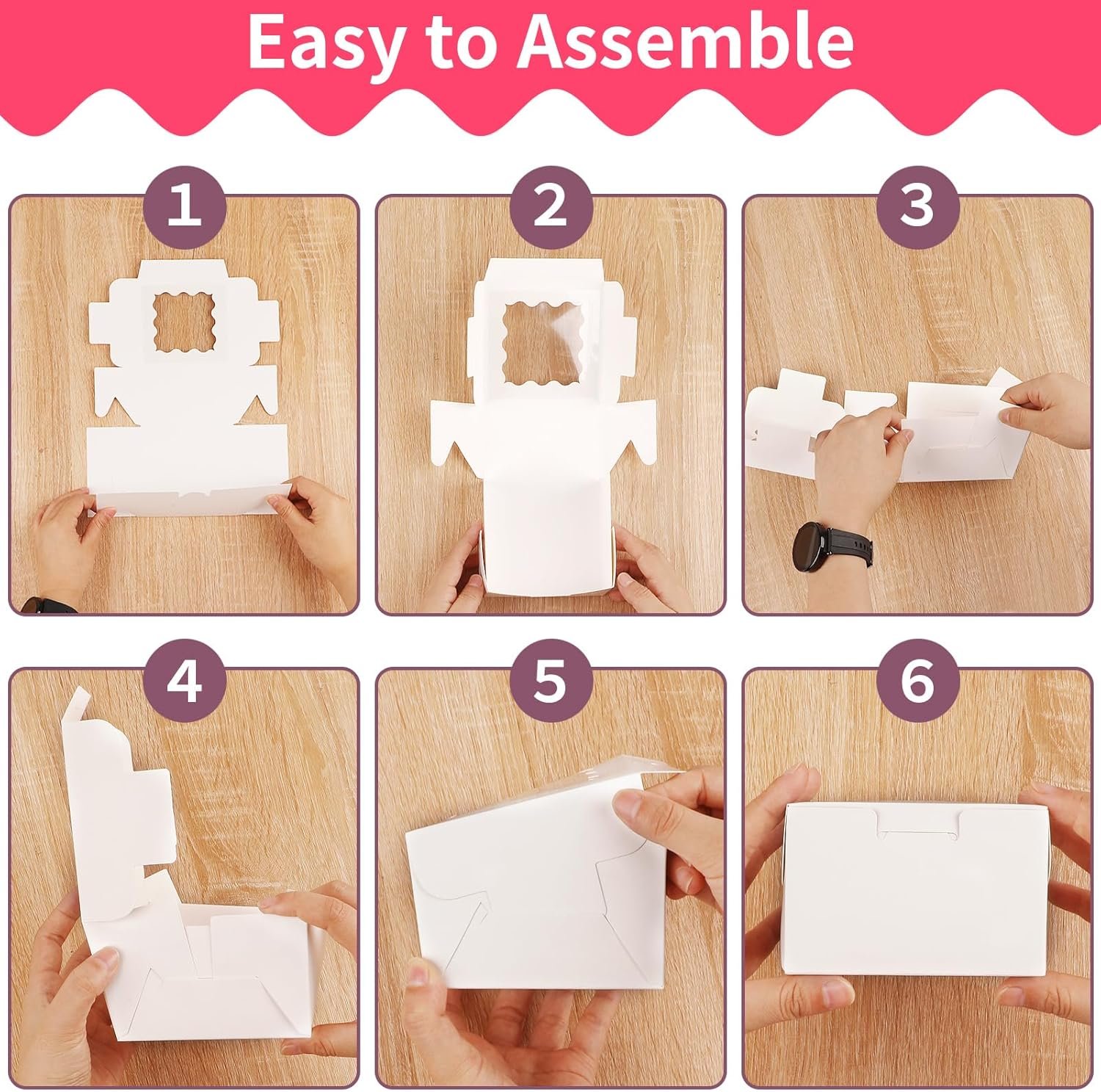 Individuelles Logo auf 24 Stück weißen Cookie-Boxen, 4x4x2,5 Zoll Bäckerei-Boxen mit Fenster für Mini-Kuchen, Leckereien, Desserts, Gebäck, Donuts, Makronen, Erdbeeren, Schokoladenbonbons (mit Stickern) vom Hersteller