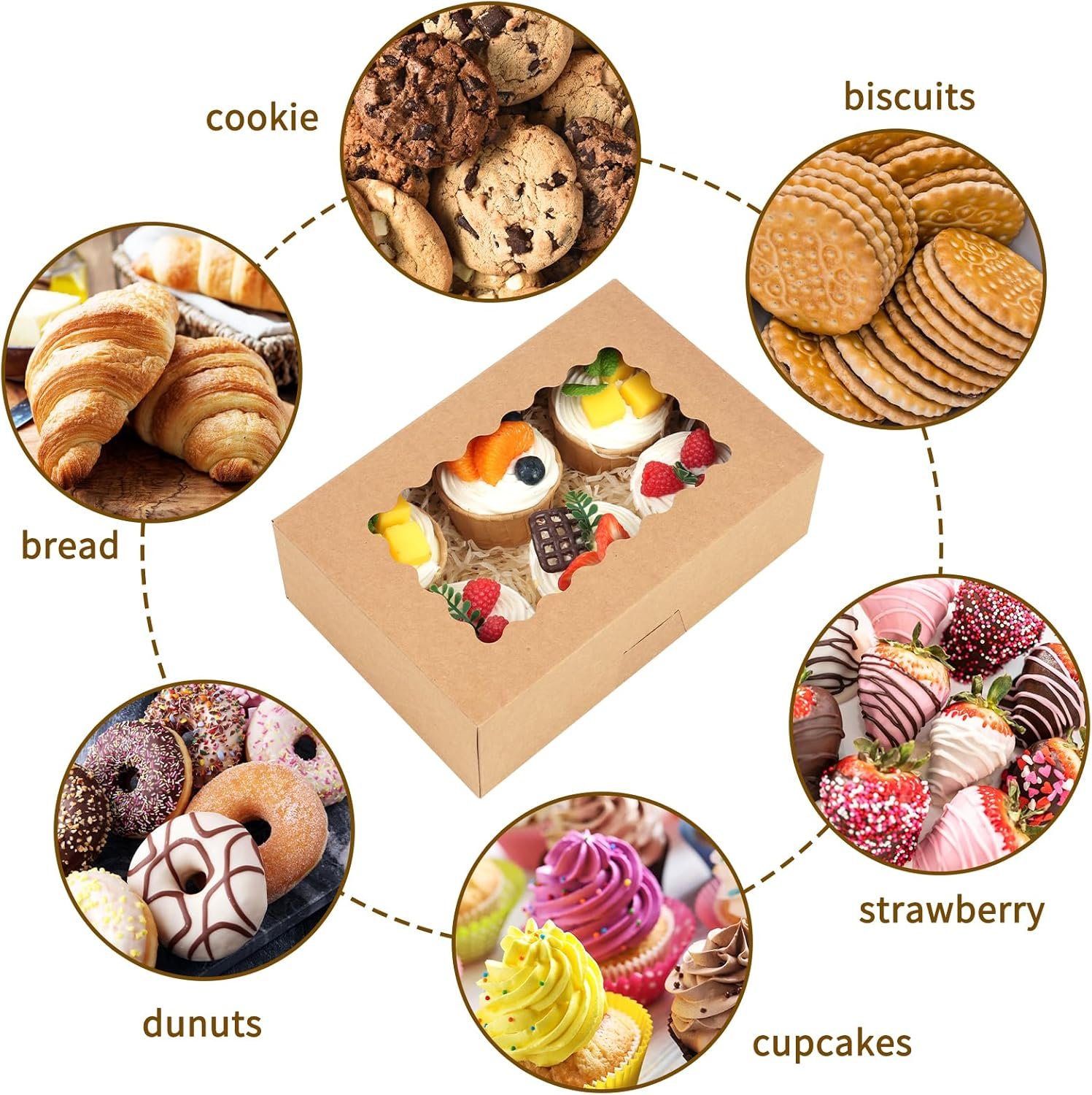 Großhandel 28 Stück Keksboxen mit Fenster, 9x6x3 Zoll braune Bäckereiboxen für Pralinen, Muffins, Donuts, Individuelles Logo für Ihre Eigenmarke, ideal für Bulk-Bestellungen.