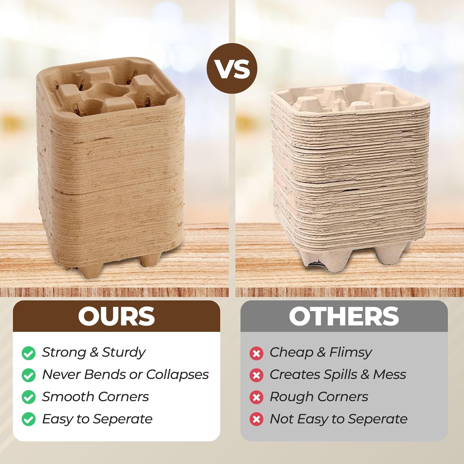 Großhandel 25er Cup Holder Tray Getränketräger für die Lieferung von heißen und kalten Getränken | Individuelles Logo verfügbar | OEM kompostierbar aus Pulp-Faser für Gastronomie, Cafés, Uber Eats - 4 Becherhalter für 8-32 oz Getränke