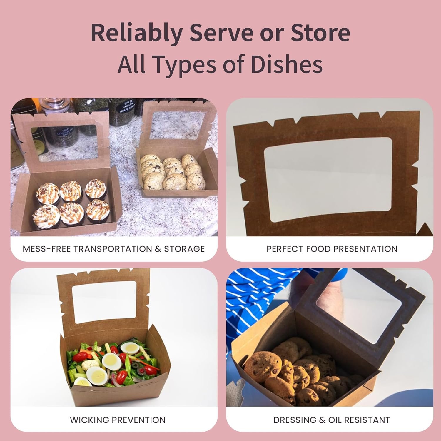 Individuelles Logo für 15 Stück kleine Papierschachteln mit Fenster, Einweg-Kartons für die Gastronomie, Lunchbox und Aufbewahrungsbehälter, 7 3⁄4” x 5 1⁄2” x 2 1⁄2“, Hersteller für Restaurantbedarf.