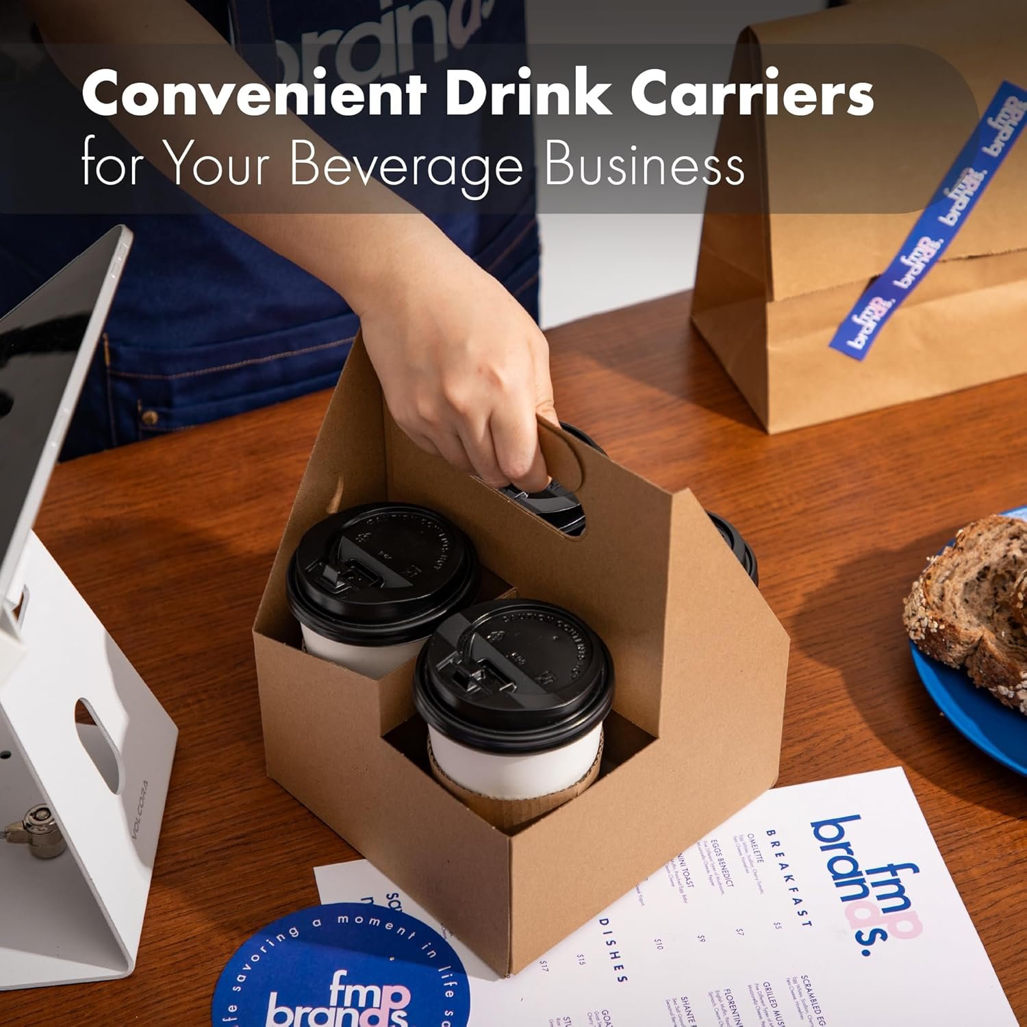 Großhandel 25er Pack wegwerfbarer Getränketräger mit Griff für 12-30 oz Kaffeebecher, Cup Carrier für kalte und heiße Getränke, individuell gestaltbar durch Eigenmarke und OEM.