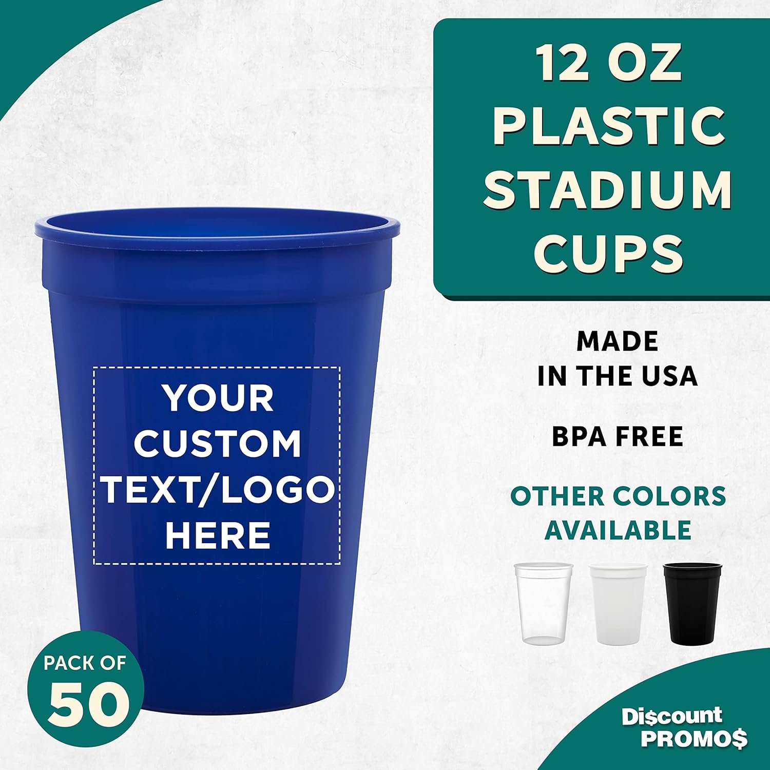 Großhandel Individuelles Logo - Set aus 50 biologisch abbaubaren 12 oz Kunststoffbechern - Perfekt für Sommer, Sportveranstaltungen, Geburtstagsfeiern, Hochzeiten, Picknicks, Strand und Partys - Hersteller Bulk Pack