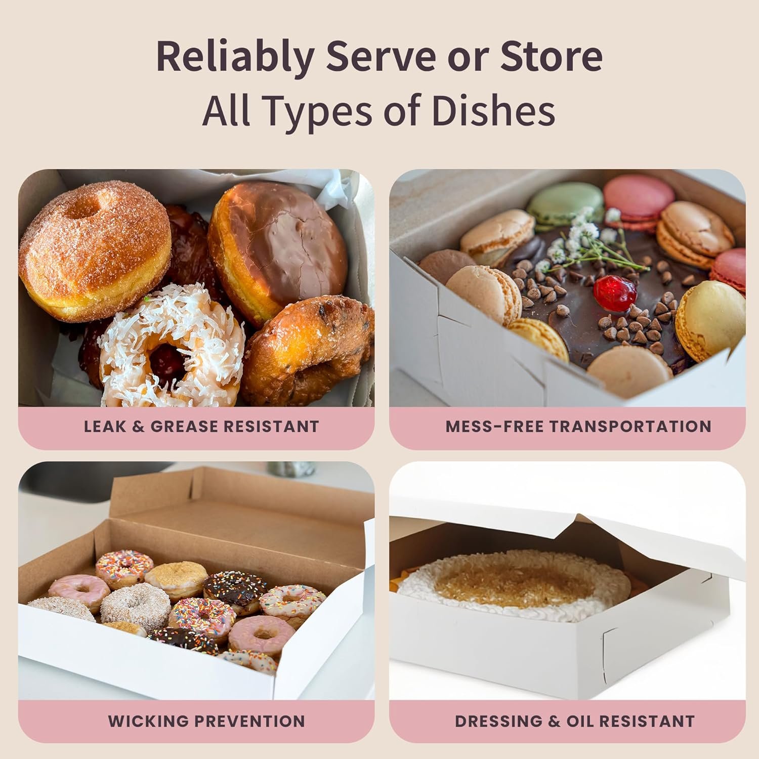 Großhandel 6“ klassische Kuchenboxen für Teigwaren und Kekse, individuelle Logos möglich, gefertigt von zuverlässigen Herstellern, mit speziellen Seitenklammern und einem Frontverschluss, Größenangabe 6 x 6 x 3 (Packung mit 50)