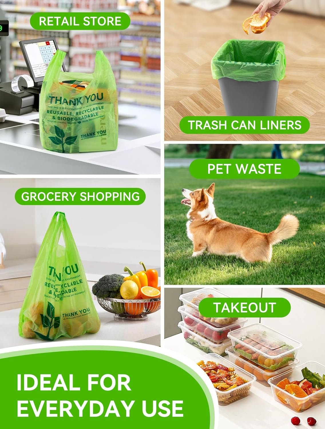 Großhandel Biologisch abbaubare T-Shirt Taschen 500 Stück, 11,5 x 6,25 x 21 Zoll, schwere 16 Mikron, umweltfreundliche Einkaufstaschen, maßgeschneiderte Einkaufstaschen vom Hersteller, kompostierbare Dankeschön-Großmengen.