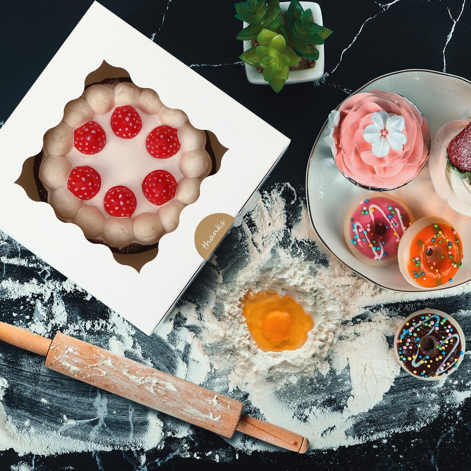 Großhandel 30 Stück weiße Keksboxen mit Fenster, 6x6x3 Zoll, individuell bedruckbare Bäckereiboxen für Kekse, Pastries, Erdbeeren, kleine Torten, Macarons, vom Hersteller in Bulk erhältlich