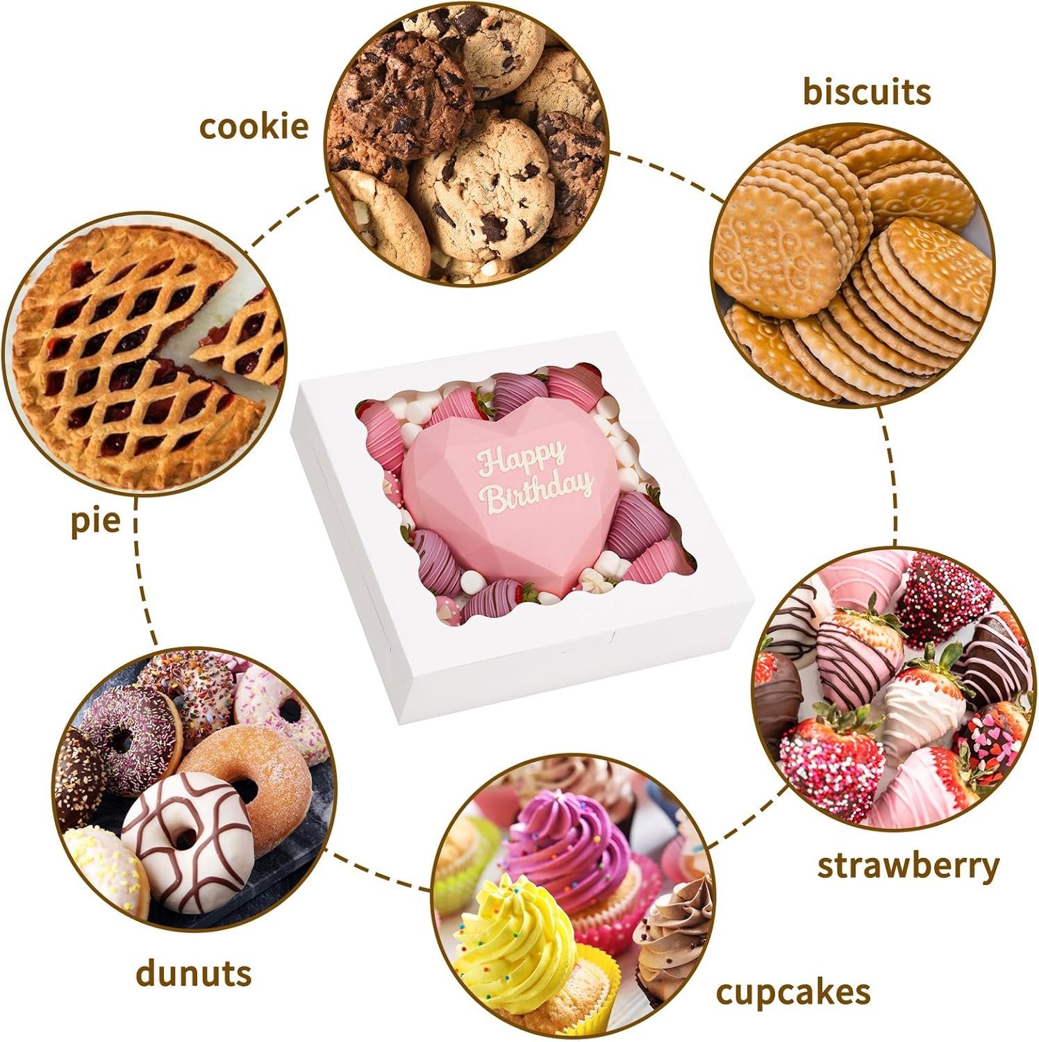 Großhandel 70 Stück weiße Kuchenboxen 10x10x2,5 mit Fenster, Cookie-Boxen für Torten, Treat-Boxen für Desserts, Muffins und Donuts, individueller Logo-Service von einem zuverlässigen Lieferanten.