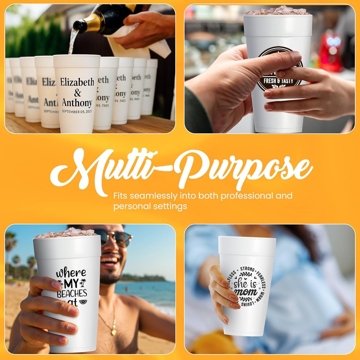 Großhandel individuelle Schaumstoffbecher mit bedrucktem Logo und Text, personalisierte Schaumstoffbecher für Partys, Hochzeiten und Veranstaltungen (16oz-50 Stück) von unserem Hersteller.