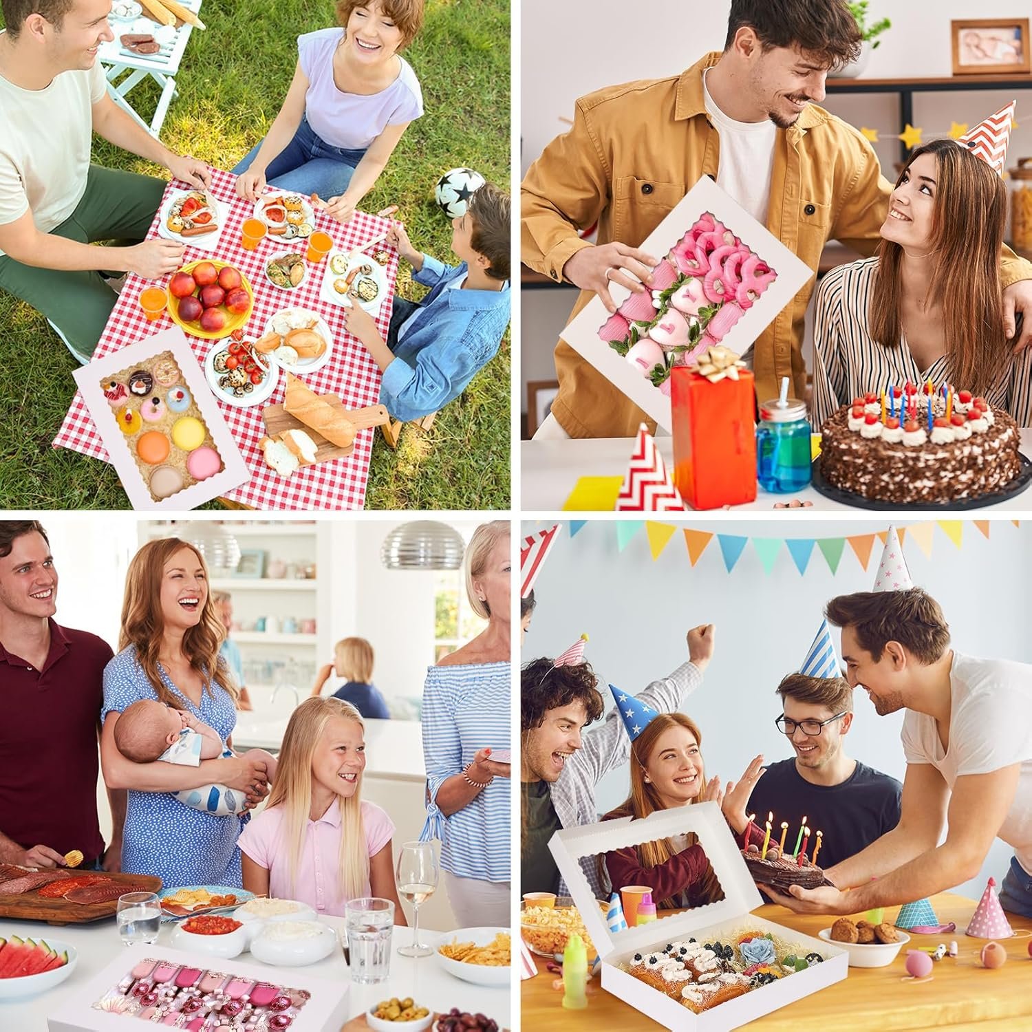 Großhandel 40 Stück große Bäckerei-Boxen 16x11x2,5 Zoll Auto-Popup-Cookie-Boxen mit Fenster für Donuts, Süßigkeiten, Gebäck, Torten, Muffins, mit individuellem Logo erhältlich bei unserem Hersteller.