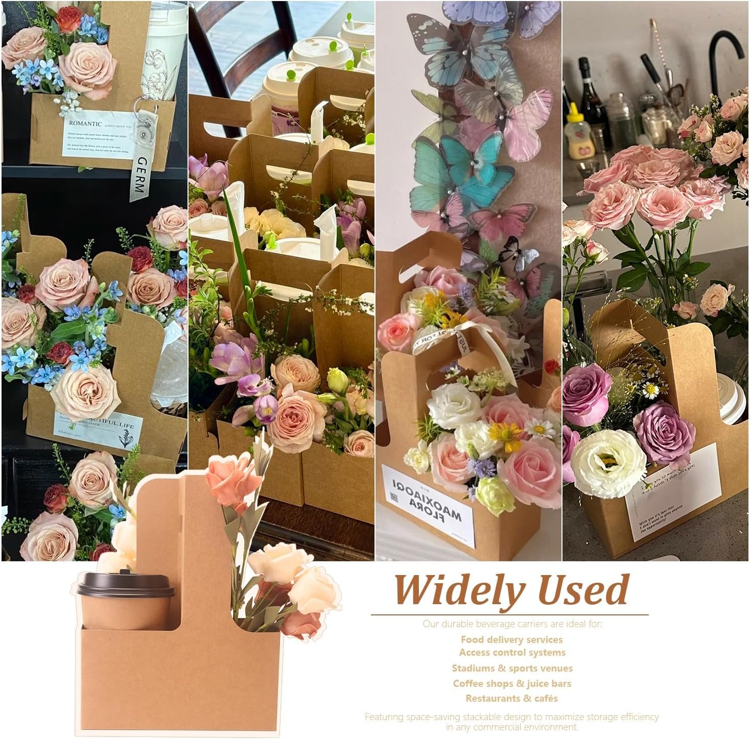 Großhandel 100 Stück 2-Cup/4-Cup Getränketräger mit Griff (12-30oz) | Faltbare Papier-Trinkhalter für heiße/kalte Getränke, Kaffee zum Mitnehmen, Lieferung & Takeout | Individuelles Logo, OEM