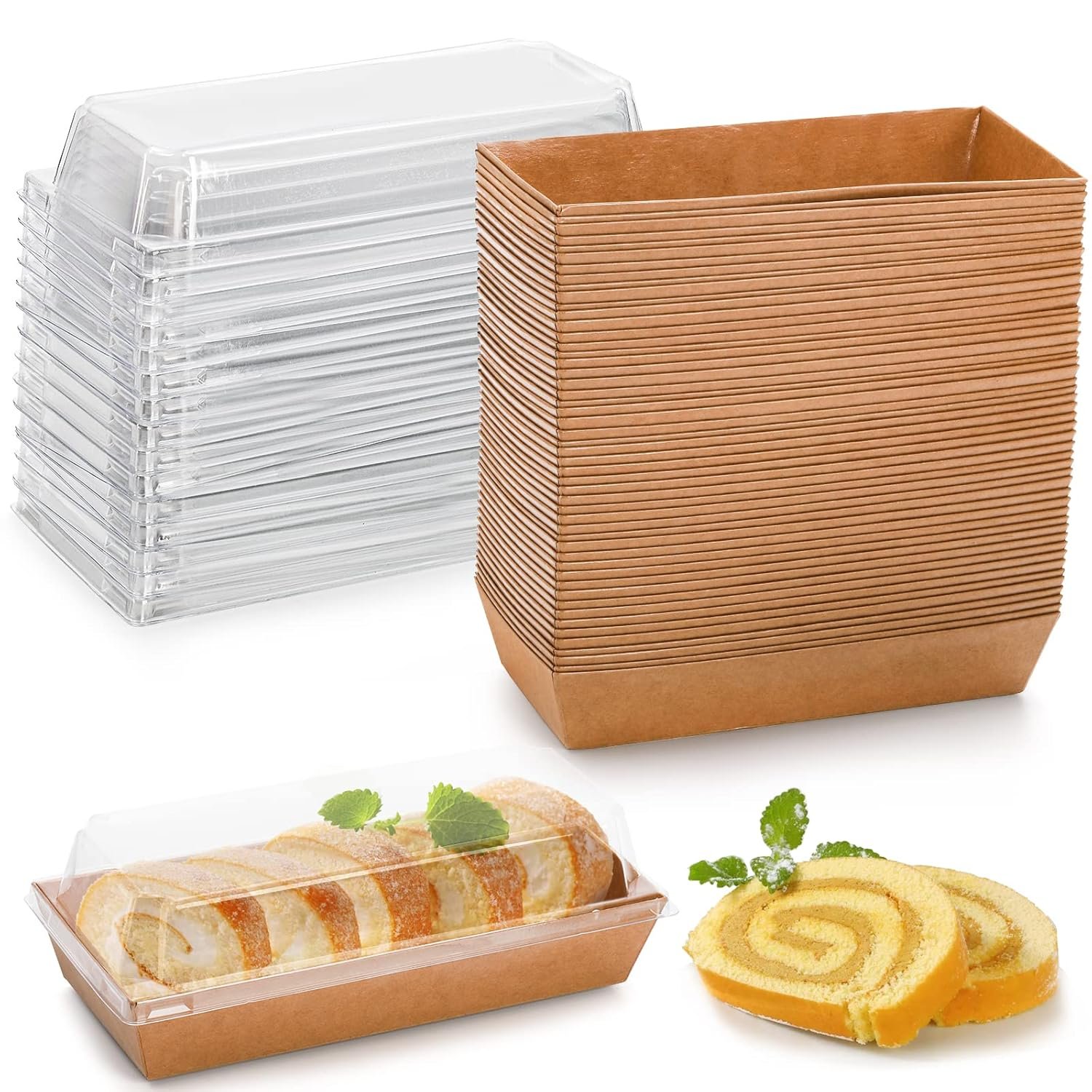 Großhandel 100 Stück Einweg Sandwichbehälter mit transparenten Deckeln, rechteckige Sushi-To-Go Behälter, Boxen für Schweizer Rollen Kuchen für Craft-Desserts, Waffeln, Kekse, Brot, Gebäck, Hersteller für Bulk-Bestellungen
