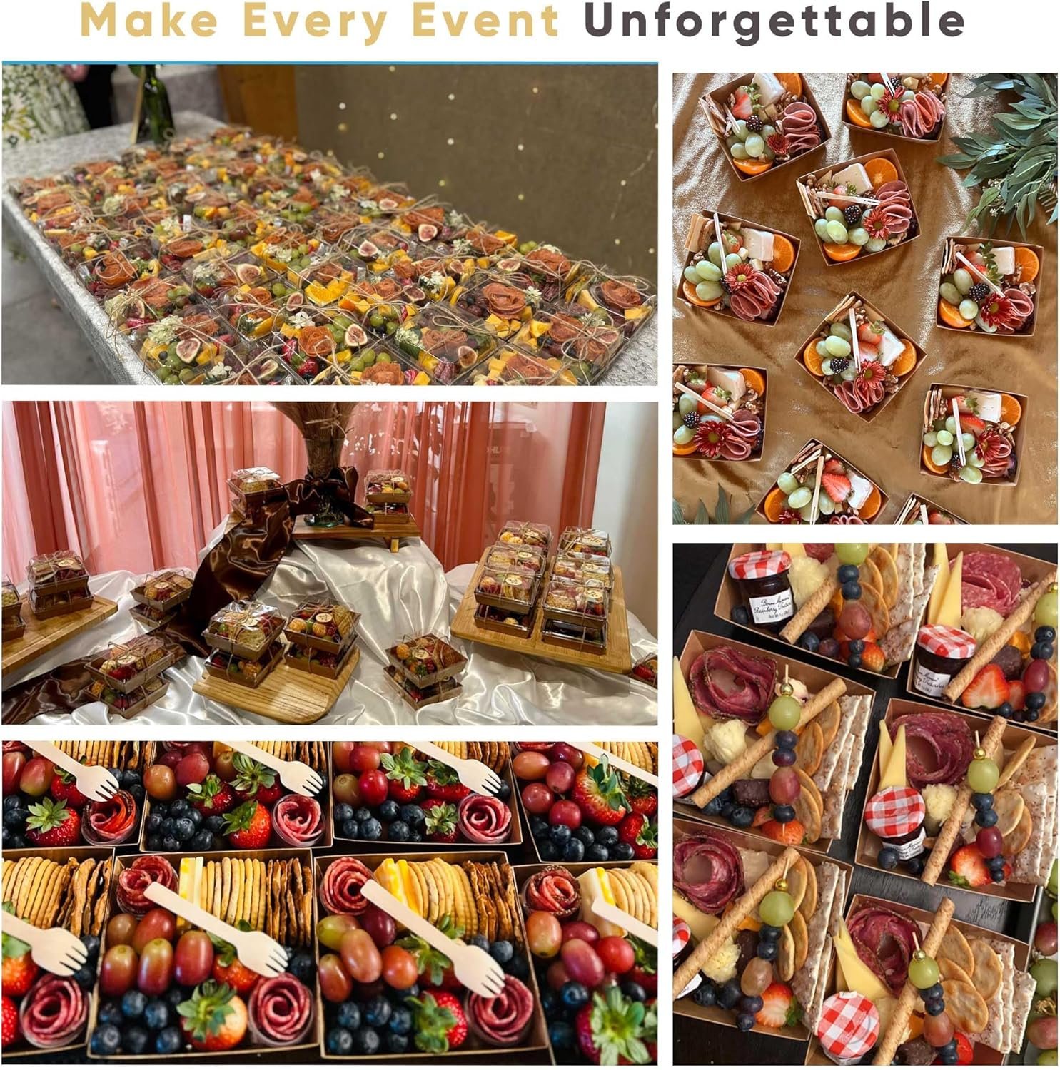 Großhandel 50er Pack kleine Charcuterie Boxen mit klaren Deckeln - disposable Papier Mini Charcuterie Box, 5 Zoll Dessert Boxen für Sandwich, Kekse, Sushi, Kuchenstücke, Erdbeeren - Individuelles Logo, OEM