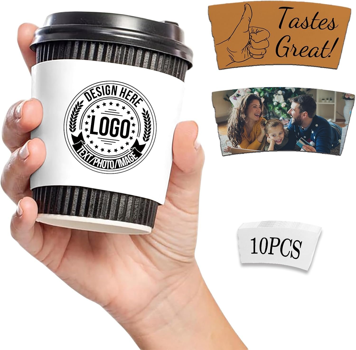 Großhandel 10-1000PCS individuelle Papierkaffebecherhülsen für maßgeschneiderte Designs, OEM-Services für Veranstaltungen, Geschenke und Hochzeiten.