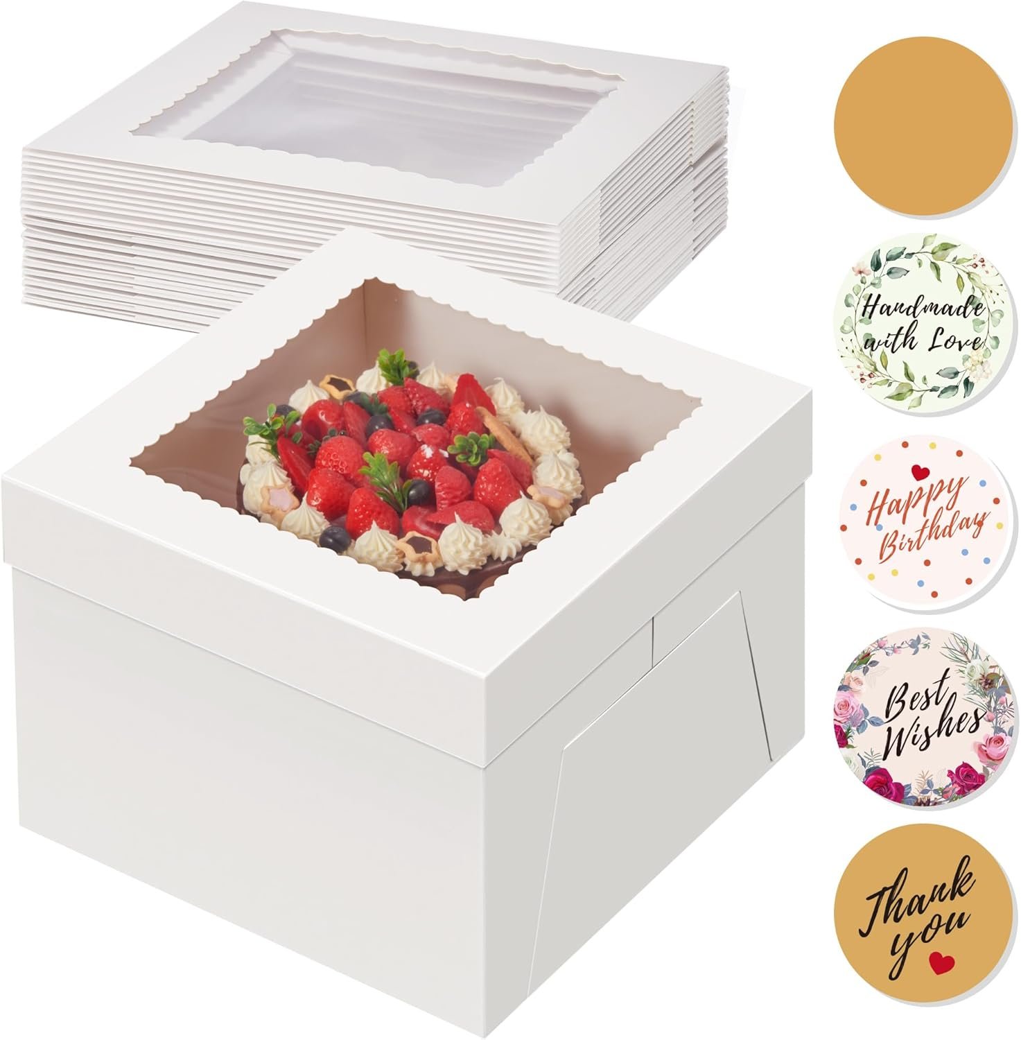 Großhandel 10 Stück Kuchenboxen, 12x12x8 Zoll hohe Kuchenbox mit Fenster, weiße Bäckereiboxen für Mehrlagenkuchen, Lieferant für Backzubehör und individuelles Logo. Großhandel 10 Stück Kuchenboxen, 12x12x8 Zoll hohe Kuchenbox mit Fenster, weiße Bäckereiboxen für Mehrlagenkuchen, Lieferant für Backzubehör und individuelles Logo.
