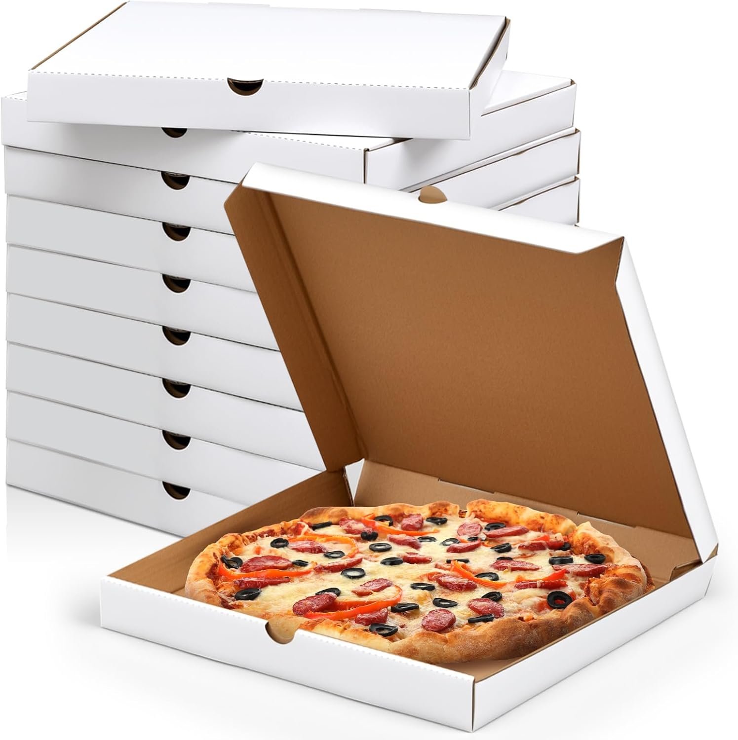 Großhandel 10 Stück Pizza Boxes 16 x 16 Zoll, Hersteller von gewellten, fettdichten Kraft-Takeout-Containern für selbstgemachte Kuchen, Kekse, Lebensmittel und Bastelarbeiten – individuelles Logo möglich.