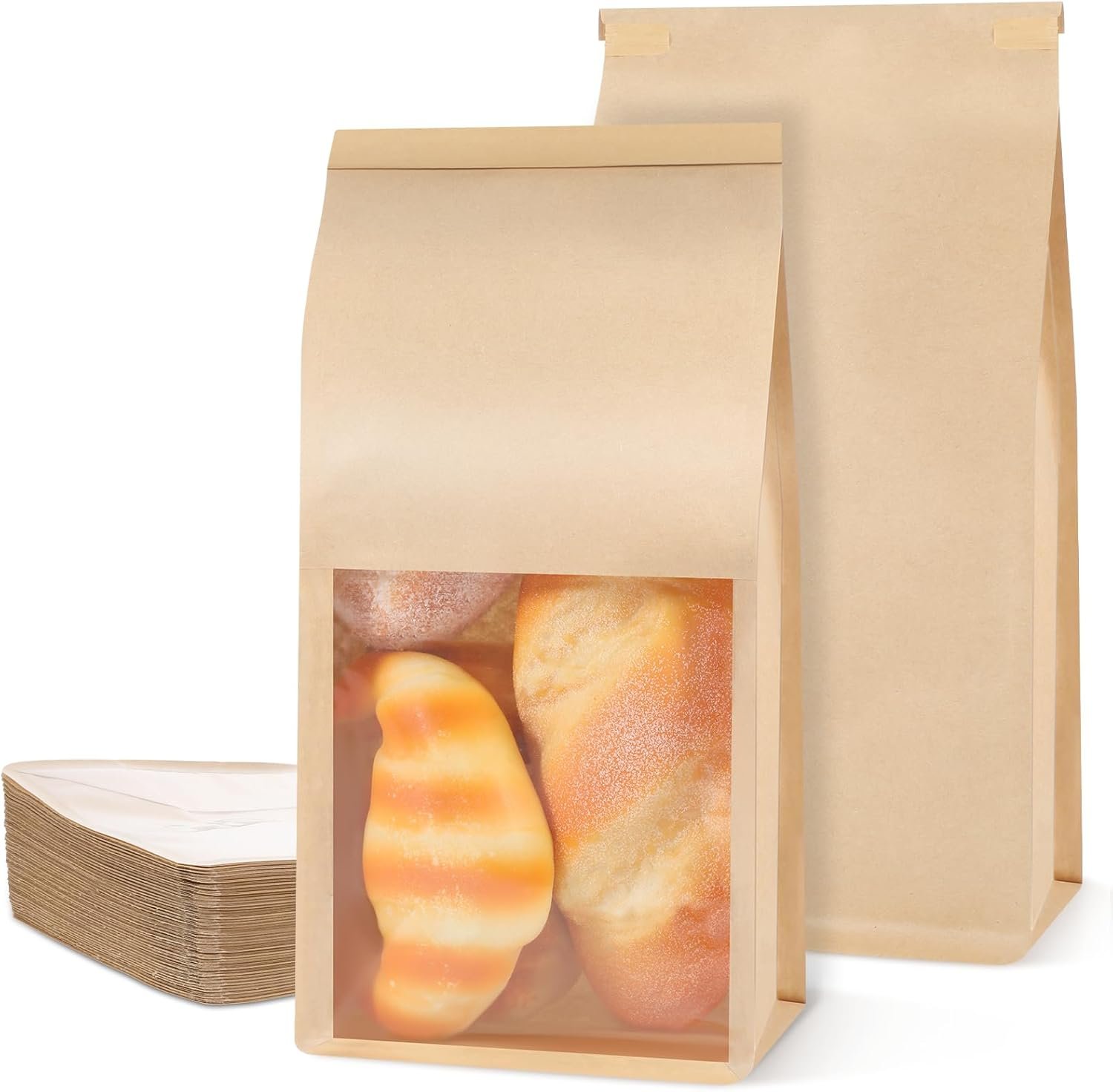 Großhandel 100 Stück Papiertüten mit Fenster 5.1x3.9x11 Zoll braune Papiertüten für Bäckerei mit Tin Tie Tab Verschluss für Verpackung von Keksen, Brot, Popcorn, Individuelles Logo, OEM