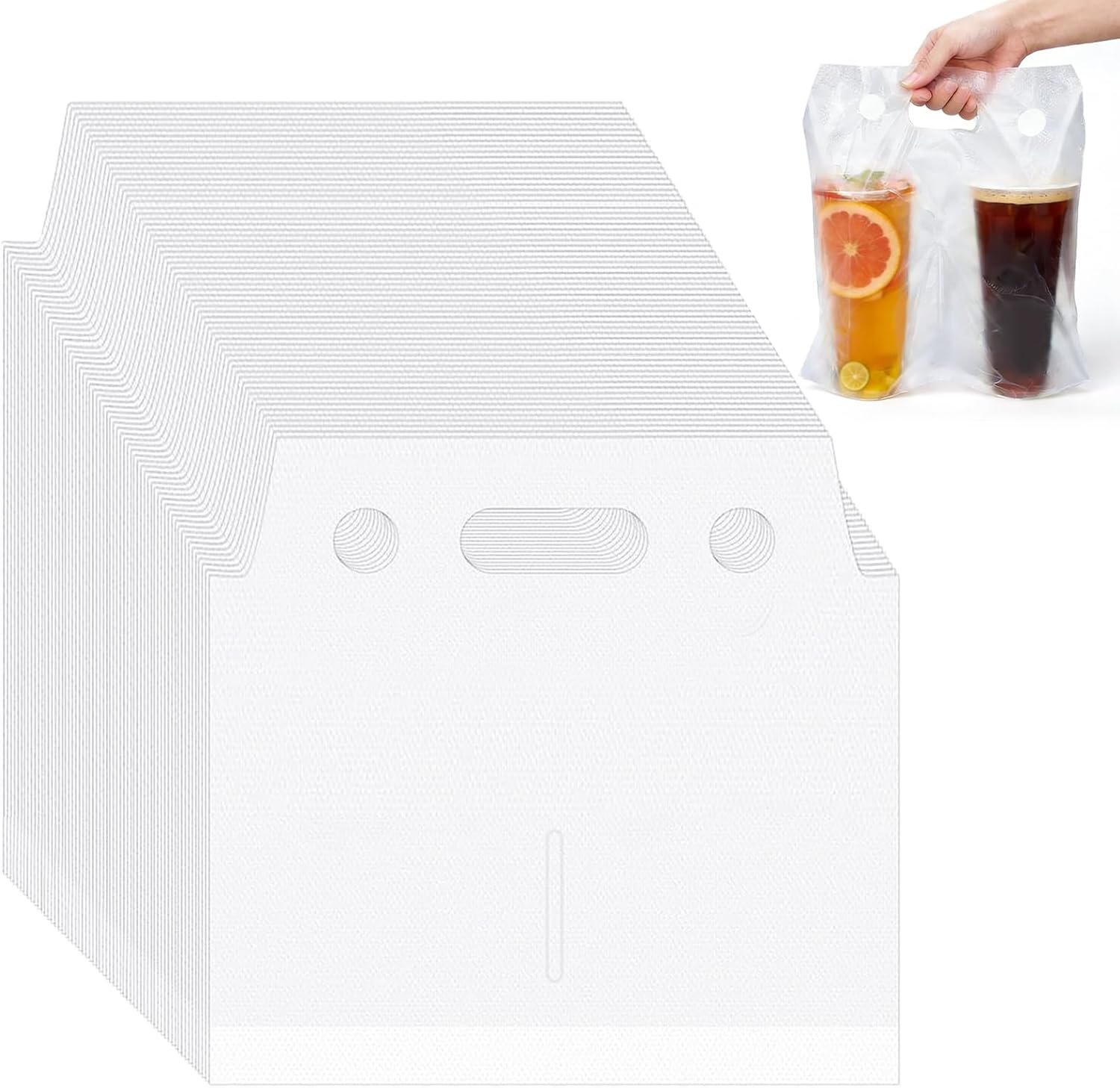 Großhandel 1000 Stück Tragetaschen für Getränke mit zwei Tassengriffen, klare Kunststoffverpackung, Polybeutel für Lieferung, Becherhalter für Kaffee, Saft, Tee, individuelle Logos, Größe 11 x 12,2 Zoll, vom Hersteller.