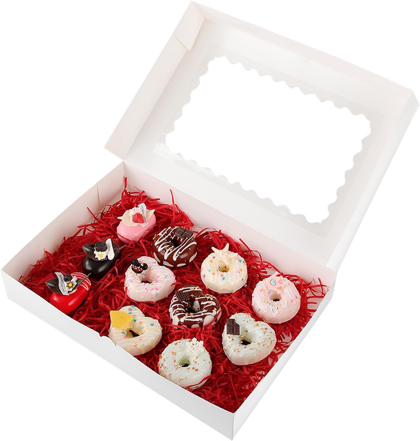 Großhandel 10er-Pack 16x11x2,5 Zoll Cookie-Boxen mit Fenster, weiße Bakery-Boxen, Auto-Popup-Kuchenboxen für Muffins und Kekse, Hersteller für individuelle Logos, PVC-Fenster halten 12 Donuts.