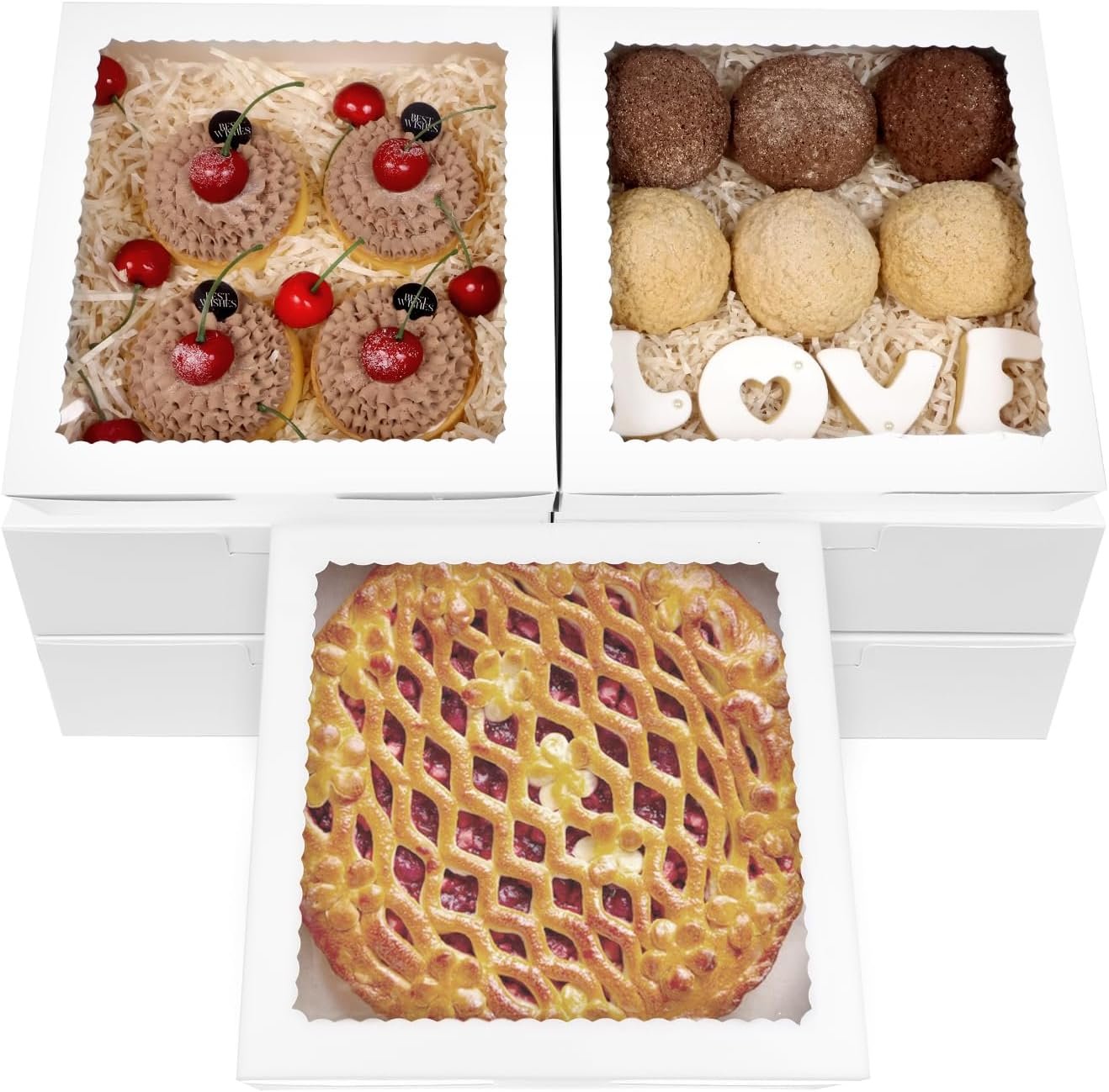 Großhandel 12 Stück 9x9x2,5 Zoll Pie-Boxen Weiß mit Fenster für Kuchen, Donuts, Kekse, Muffins, Schokolade, individuelle Logoanpassung vom Hersteller Großhandel 12 Stück 9x9x2,5 Zoll Pie-Boxen Weiß mit Fenster für Kuchen, Donuts, Kekse, Muffins, Schokolade, individuelle Logoanpassung vom Hersteller