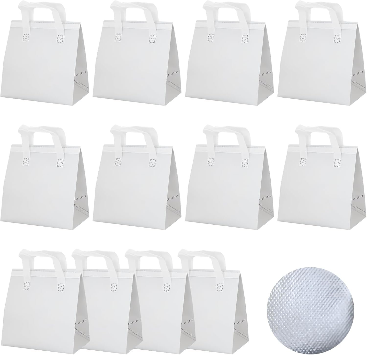 Großhandel 12 Stück weiße isolierte Take Away Taschen für heiße und kalte Getränke, individuelle Logos für Lieferungen von frischen Lebensmitteln, OEM Kühltaschen für Mittagessen und Einkäufe.