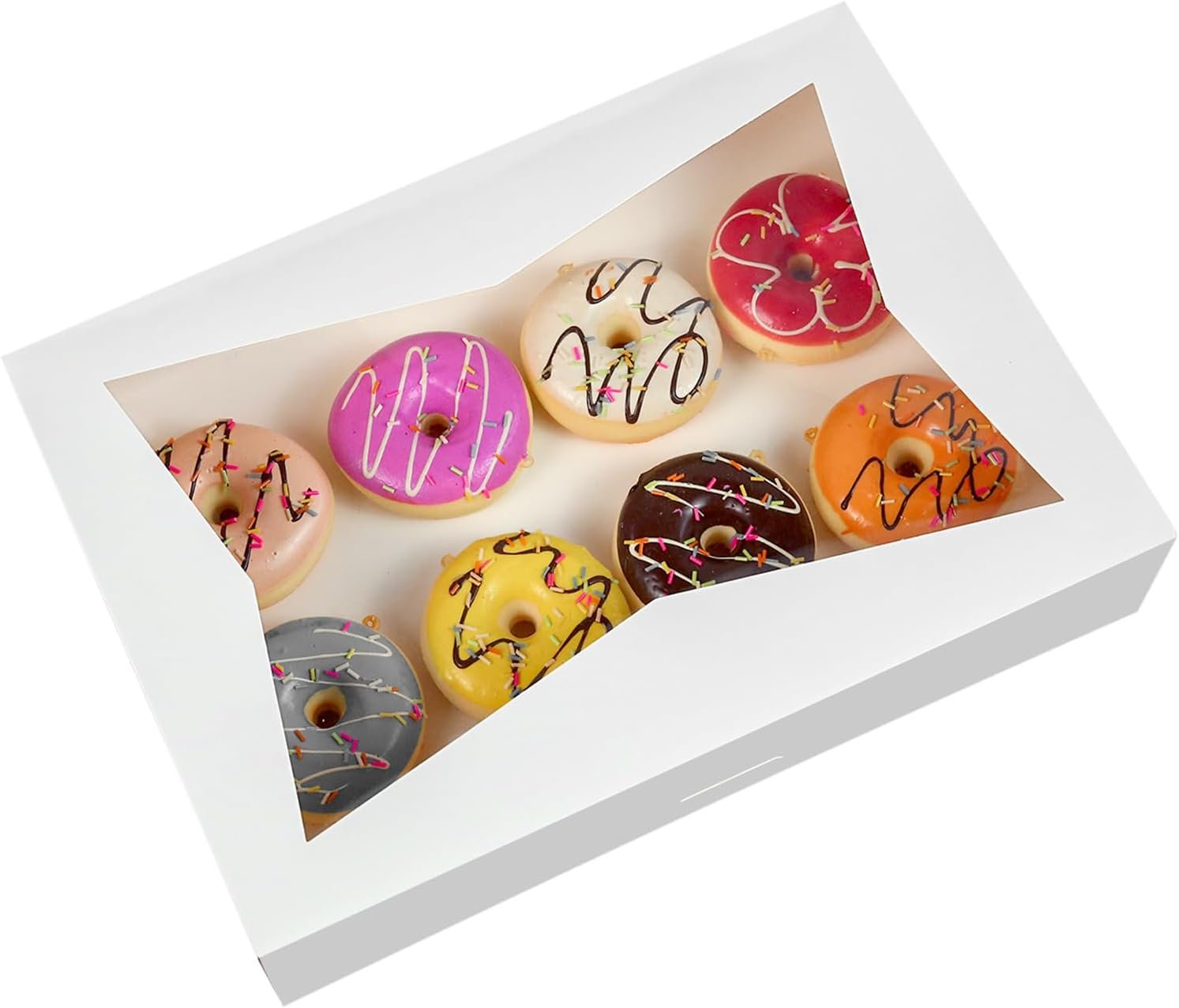 Großhandel 14 x 10 x 3 Zoll weiße Lock-Eck-Fenster-Bäckerei-Keksboxen, große Papierbehälter mit PVC-Fenstern für Kuchen, individuelles Logo, Packung mit 12.