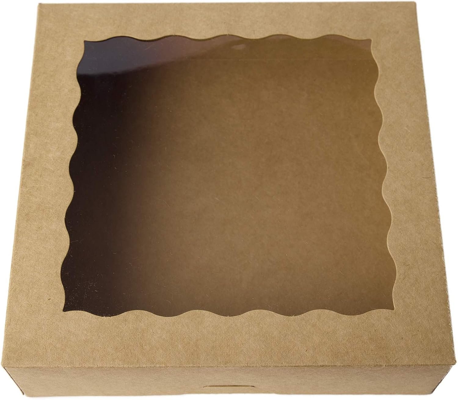 Großhandel 15 Stück 12 Zoll Kraft Bäckereiboxen, 12x12x2,5 Zoll große Kuchenschachteln mit PVC-Fenster, natürliche Einwegbox für Gebäck, individuelles Logo, OEM