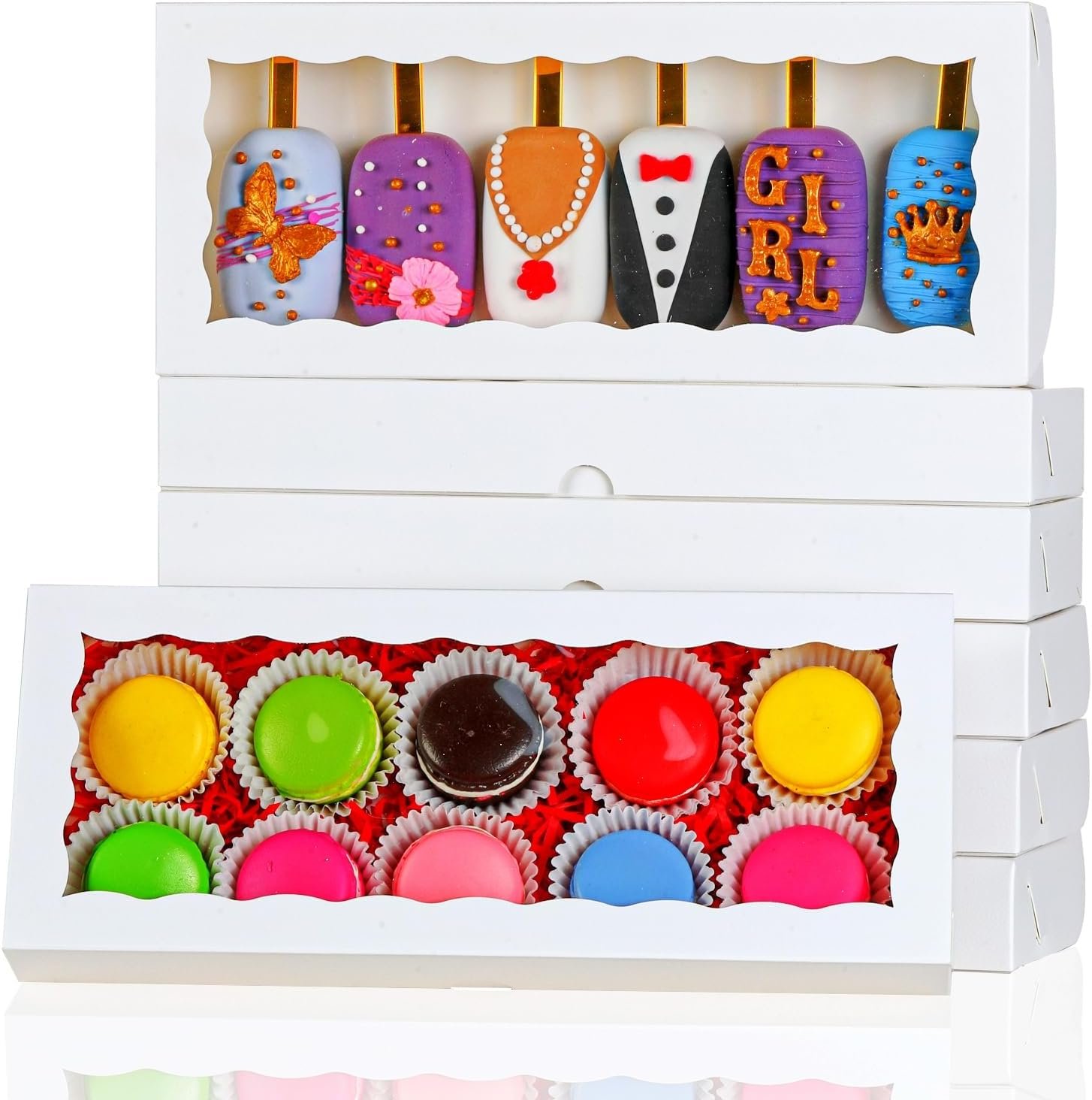 Großhandel 15 Stück 12x5x1,5 Zoll weiße Fenster-Keksschachteln für Macarons, Cakesicles, Schokoladentrüffel, Donuts und Leckereien – Individuelles Logo, OEM, Hersteller Großhandel 15 Stück 12x5x1,5 Zoll weiße Fenster-Keksschachteln für Macarons, Cakesicles, Schokoladentrüffel, Donuts und Leckereien – Individuelles Logo, OEM, Hersteller