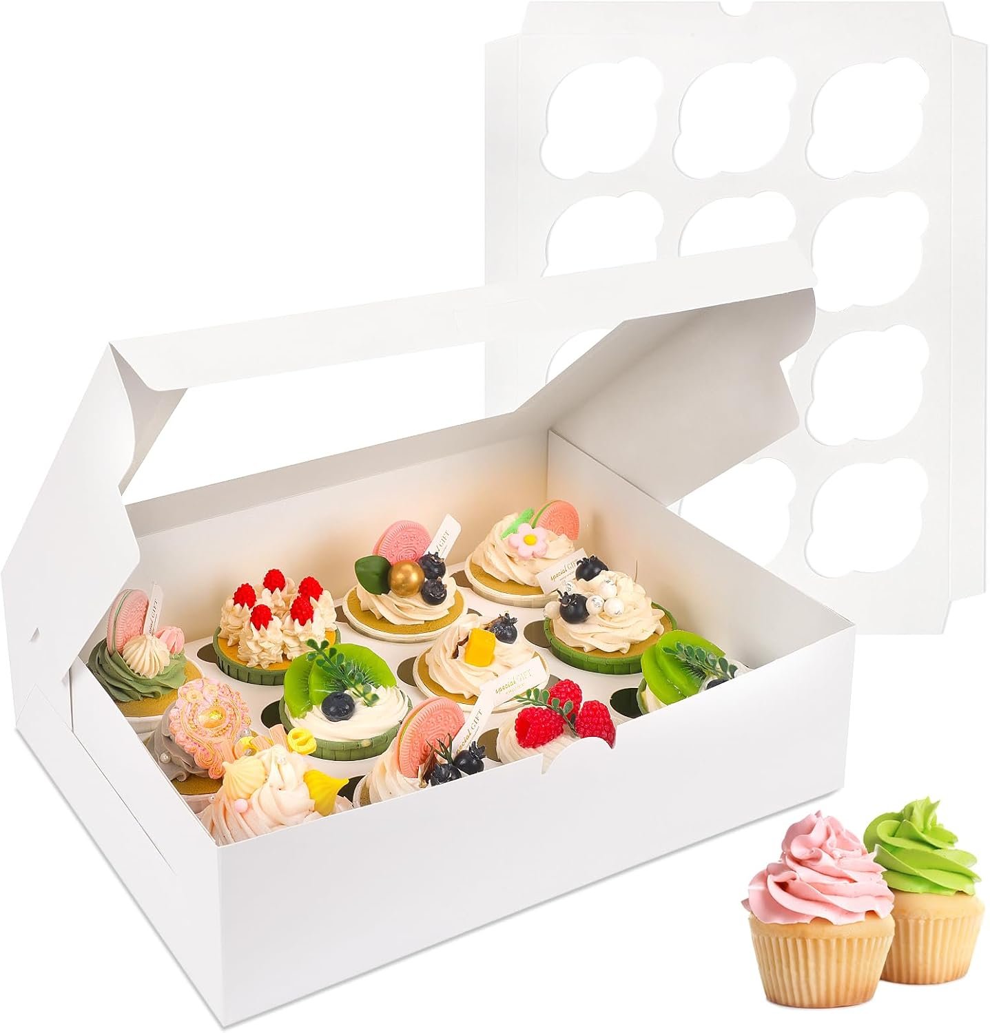 Großhandel 15 Stück Cupcake Boxen 13x10x3.5 Zoll mit Fenster und Einsätzen für Muffins, Individuelles Logo für Geburtstag und Feiertag, für Bäckereibedarf Großhandel 15 Stück Cupcake Boxen 13x10x3.5 Zoll mit Fenster und Einsätzen für Muffins, Individuelles Logo für Geburtstag und Feiertag, für Bäckereibedarf