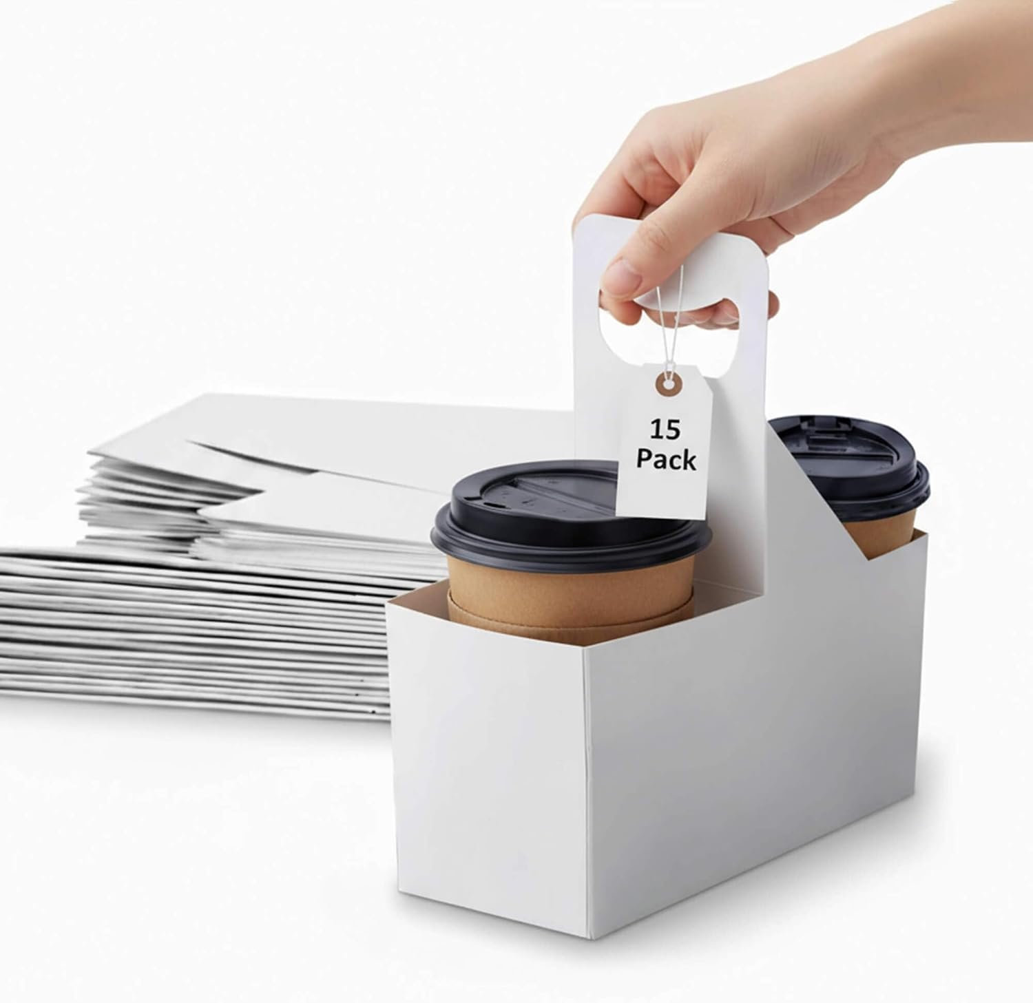 Großhandel 15er-Pack Kraftpapier-Träger für 2 Becher mit Griff, 12-32 oz Kaffeebecher-Halter für die Getränkelieferung, individuelles Logo, Hersteller