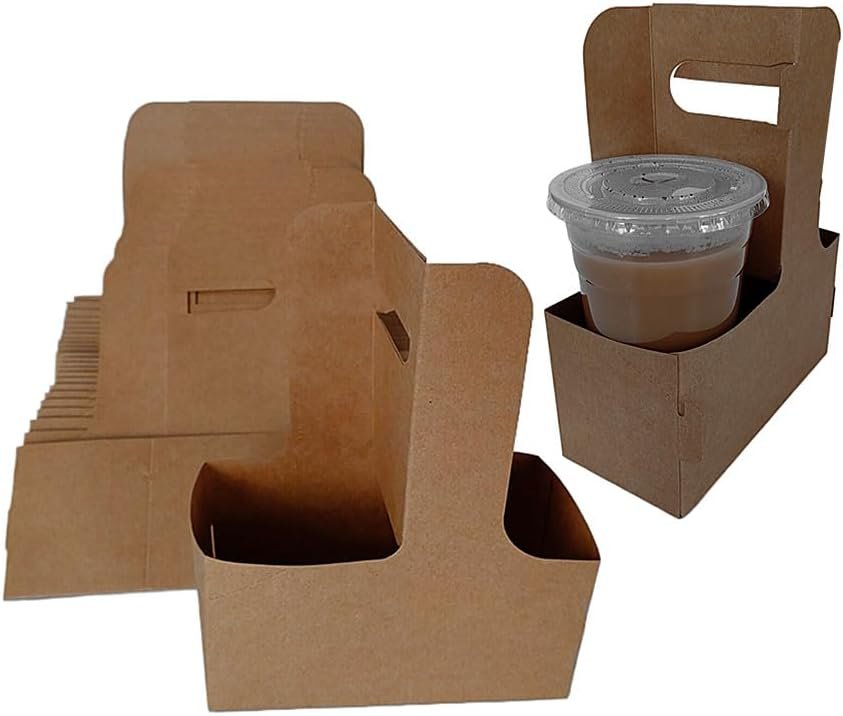 Großhandel 2 Becher Getränketräger mit Griff, faltbarer und tragbarer Pappbecherhalter für heiße kalte Getränke, Individuelles Logo für Take-Away Kaffee, Milchtee, Säfte (24er Pack) OEM Lieferant