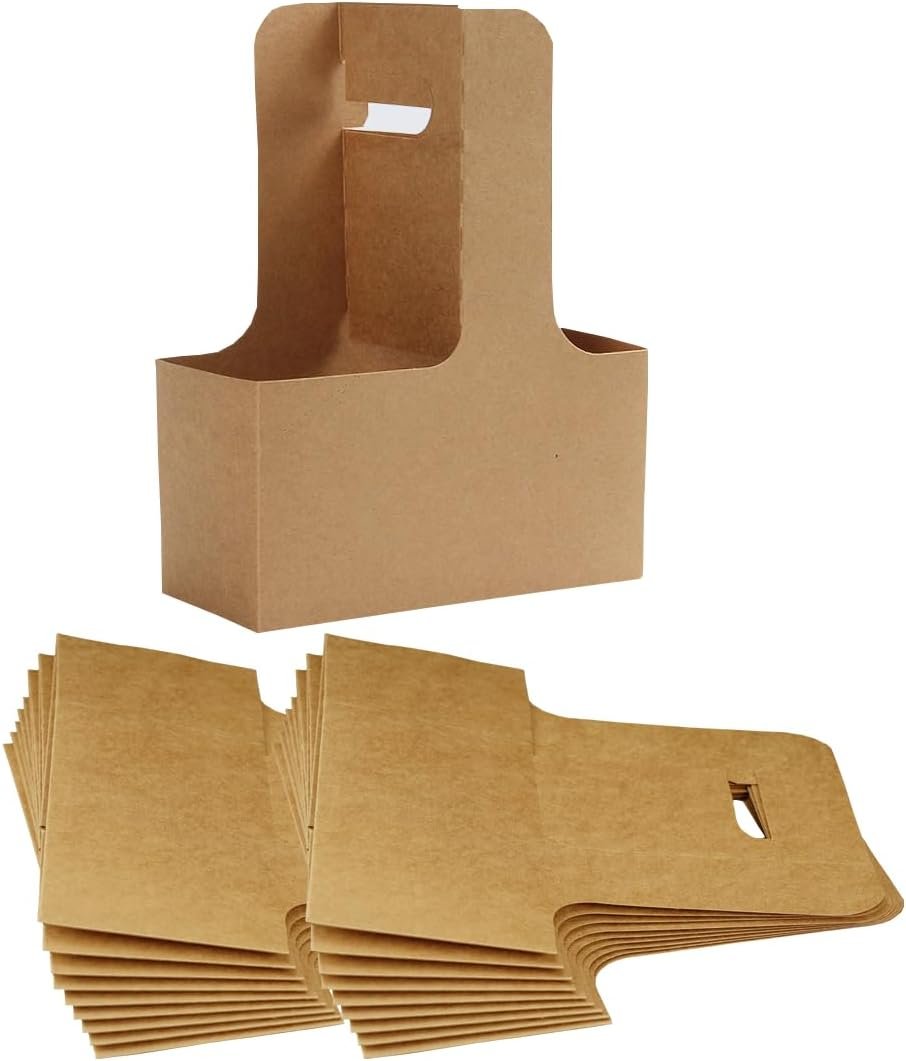 Großhandel 2-Cup Drink Carrier aus Kraftpapier mit Griff, OEM Kaffee Becherhalter für Take Out, 20 Stück in Bulk Großhandel 2-Cup Drink Carrier aus Kraftpapier mit Griff, OEM Kaffee Becherhalter für Take Out, 20 Stück in Bulk