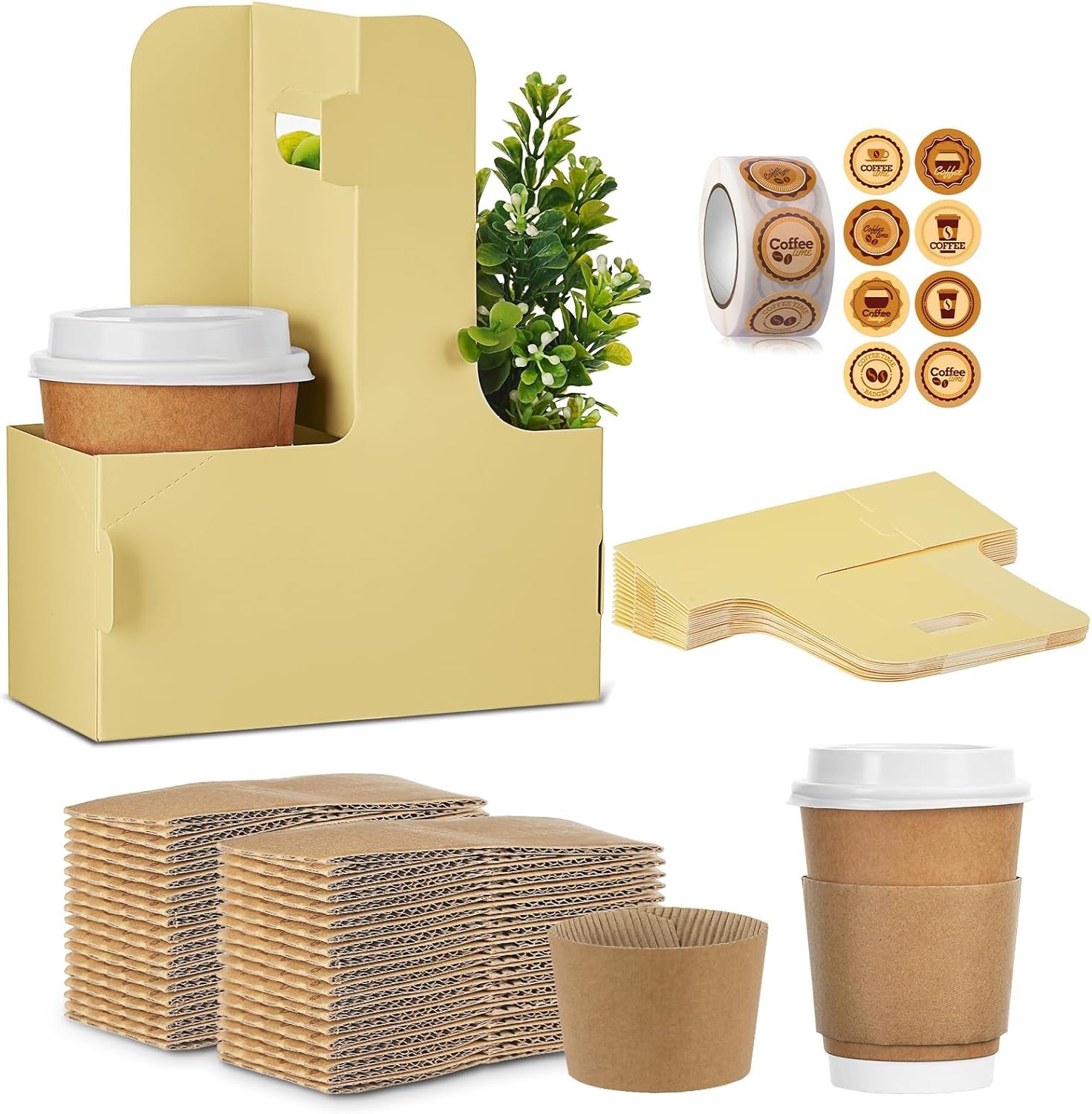 Großhandel 2 Cup Drink Carrier für heiße und kalte Getränke mit Handle, 16 Pack Einweg-Trinkträger mit Bechersleeves & Sticker, OEM für Lebensmittellieferungen oder Mitnahme.