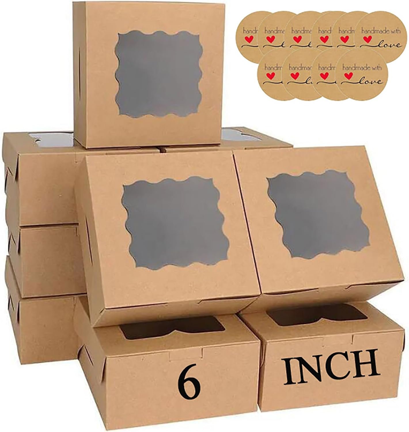 Großhandel 20 Stück 6x6x3 Zoll Kuchenboxen mit Fenster, hochwertige Kraft Pastry Boxen für Torten, Cupcakes, Party und Hochzeit, individueller Logo Service vom Hersteller