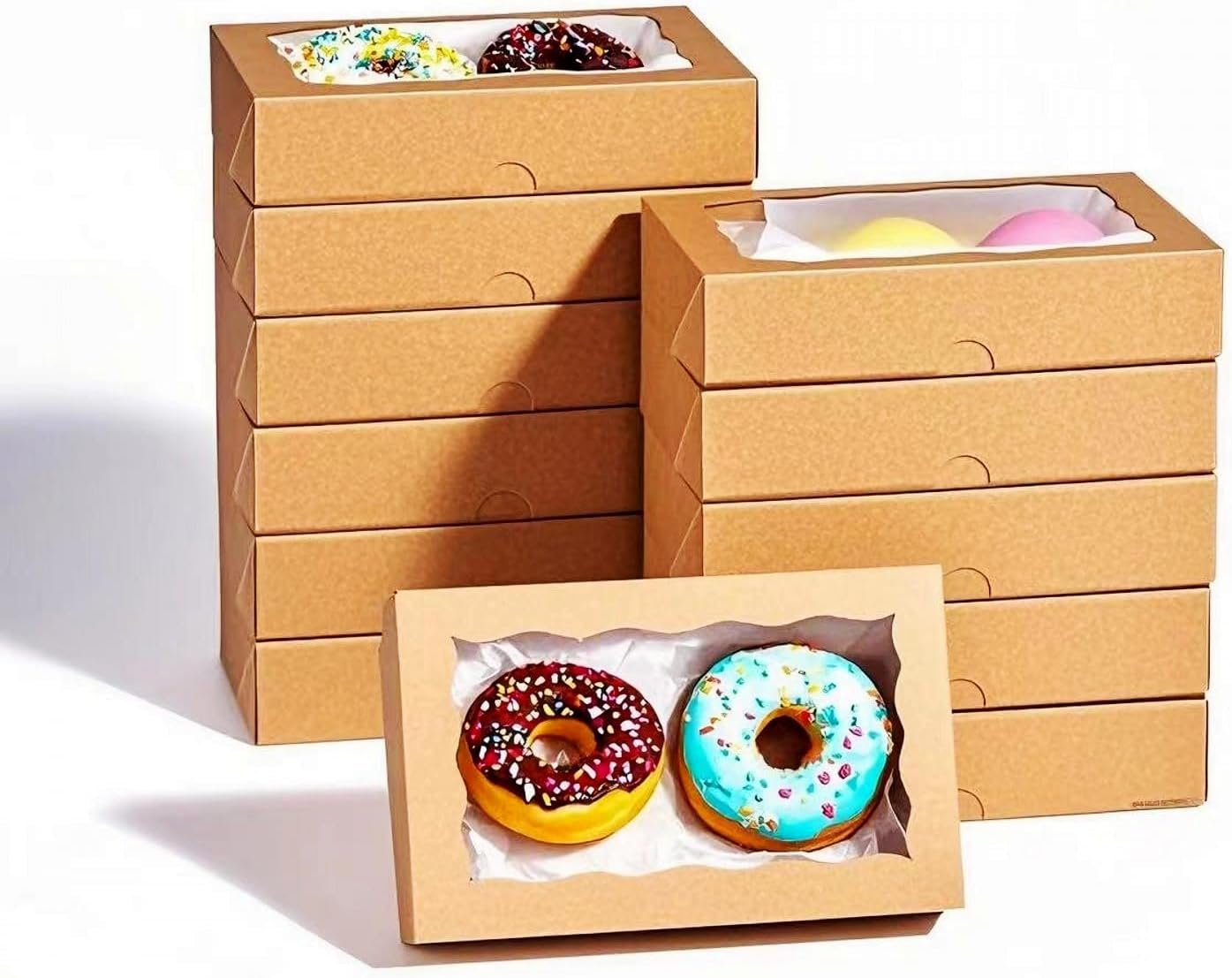 Großhandel 20 Stück 7x4,3x1,5 Zoll braune Backverpackungen mit Fenster für Trüffel, Pastry, Donuts, Brownies und als Treat-Boxen für Hochzeiten und Feiern, individuelles Logo, Fabrik für Backwaren.