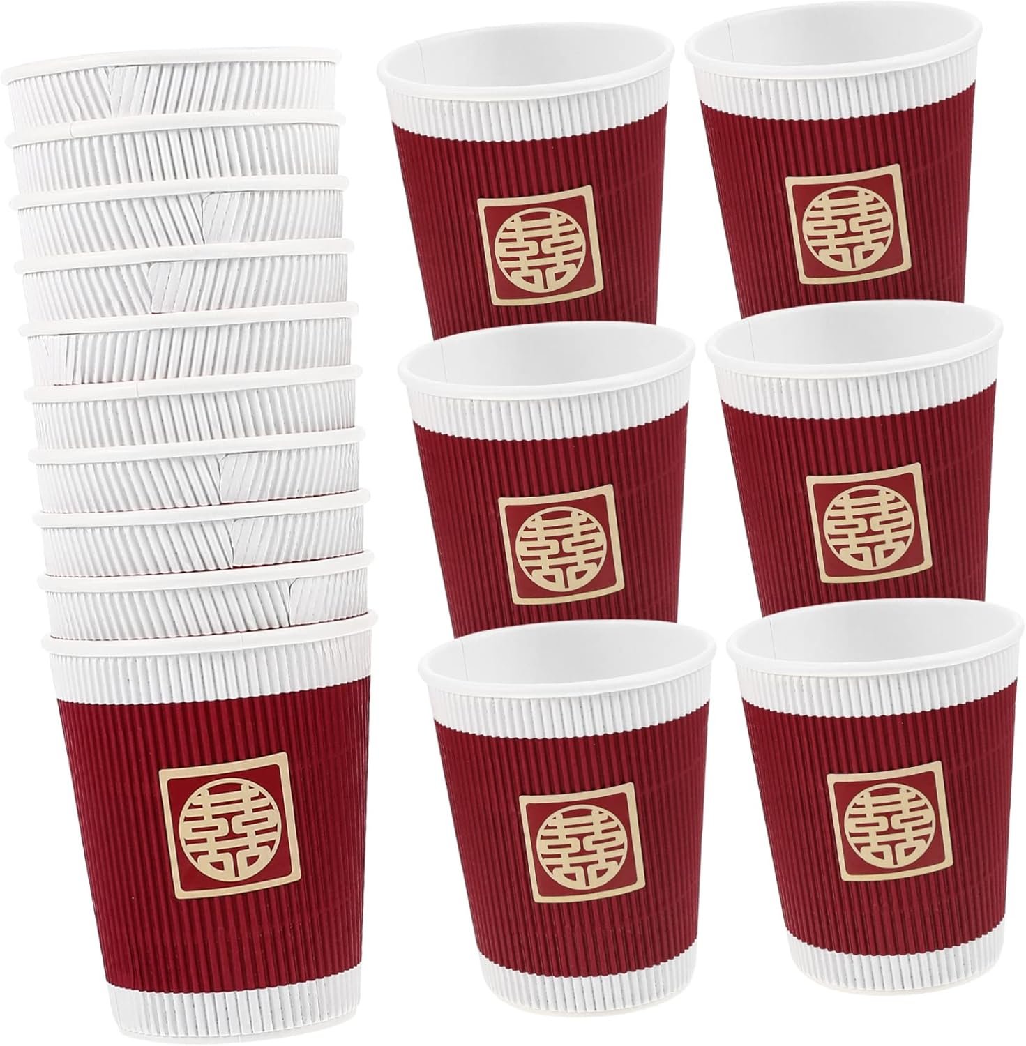 Großhandel 20 Stück Hochzeitsmotto Einweg-Papbecher mit elegantem Design in Pink und Blau, individueller Logo-Druck möglich, vom Hersteller für Bulk-Bestellungen erhältlich.