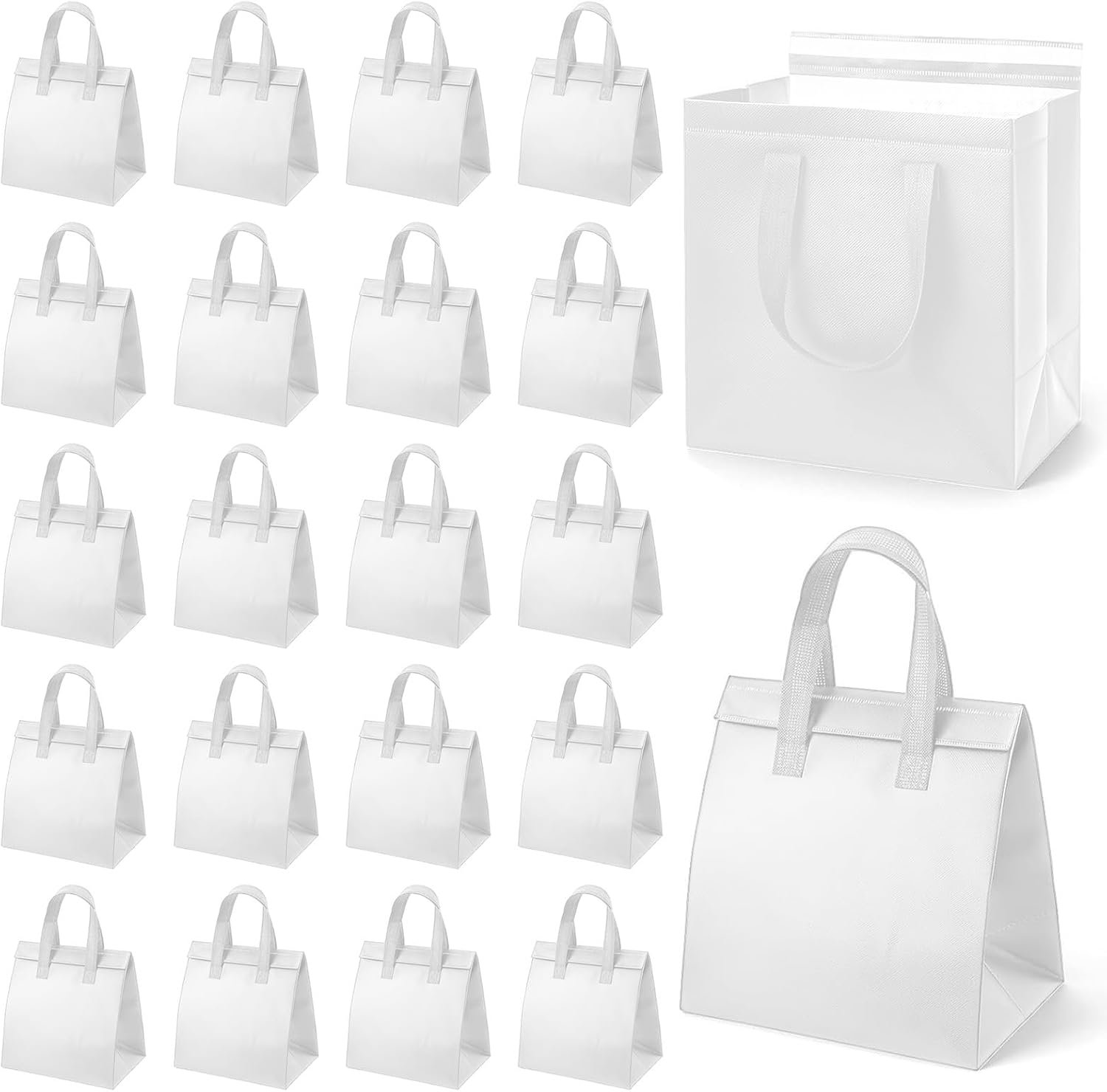 Großhandel 20er Pack isolierte Take Away Taschen für heiße und kalte Speisen, perfekte Lösung für Catering, Restaurant und Lebensmittelgeschäft (9,4 x 5,9 x 9,4 Zoll, weiß) mit individuellem Logo vom Hersteller.