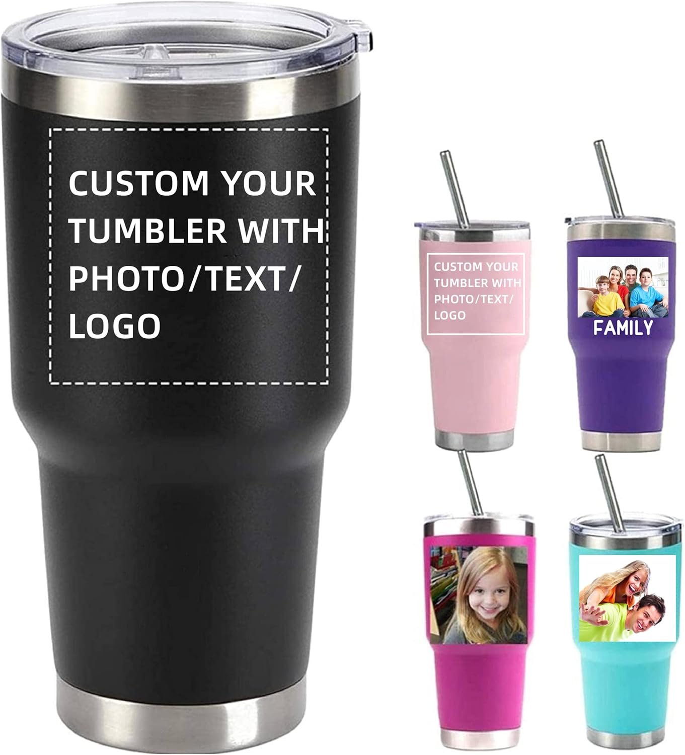 Großhandel 20oz 30oz Edelstahlbecher mit persönlichem Logo, maßgefertigter Kaffeebecher mit Deckel und Strohhalm, vakuumisoliert mit Text und Foto (OEM)