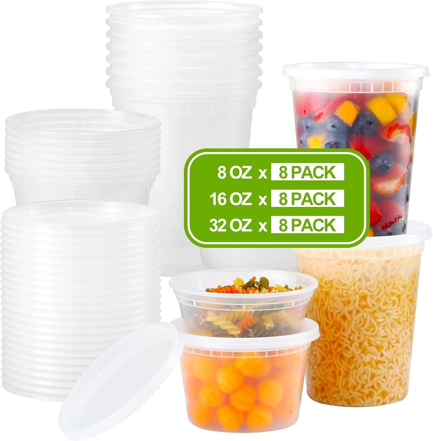 Großhandel 24 Sets luftdichte Plastik Deli Lebensmittelschalen mit Deckel, 8 oz 16 oz 32 oz Auswahlpaket, sicher für Gefrierschrank, Geschirrspüler und Mikrowelle, individuell gestaltbar für Takeout-Lebensmittel, OEM Lieferant
