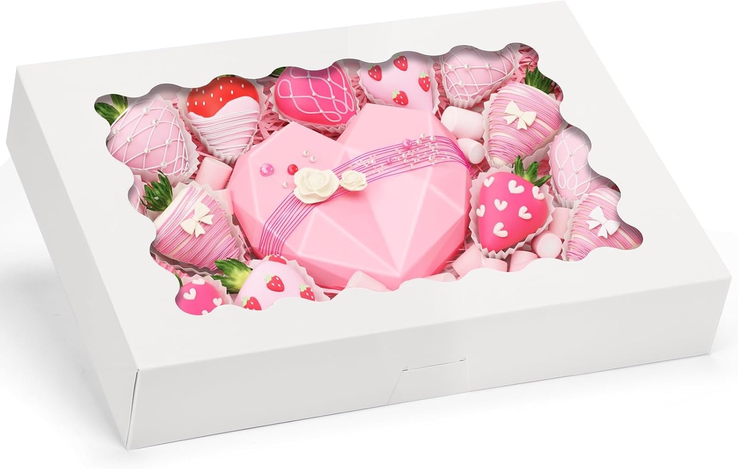 Großhandel 24 Stück Backverpackungen, 14x10x2,5 Zoll Treat-Boxen mit Fenster für Schokoladenüberzogene Erdbeeren, Donuts, Torten, Muffins und Gebäck von einem Hersteller mit individueller Logo-Gestaltung. Großhandel 24 Stück Backverpackungen, 14x10x2,5 Zoll Treat-Boxen mit Fenster für Schokoladenüberzogene Erdbeeren, Donuts, Torten, Muffins und Gebäck von einem Hersteller mit individueller Logo-Gestaltung.