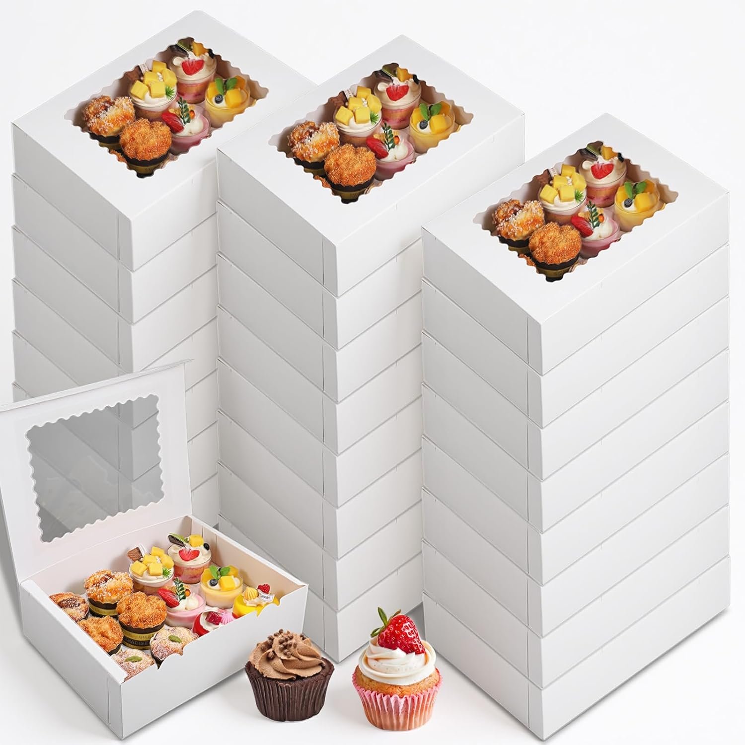 Großhandel 24 Stück Cupcake Boxen 13x10x4 Zoll mit Fenster, großer Halbsheet-Kuchenbox für Kuchen, Gebäck, Donuts und Tortenverpackung, Individuelles Logo, zuverlässiger Hersteller für Bulk-Bestellungen.